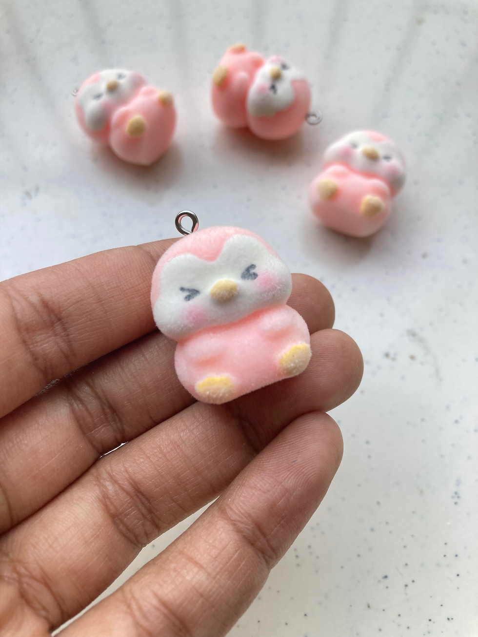 Thumbnail: Pink penguin velvet texture charm