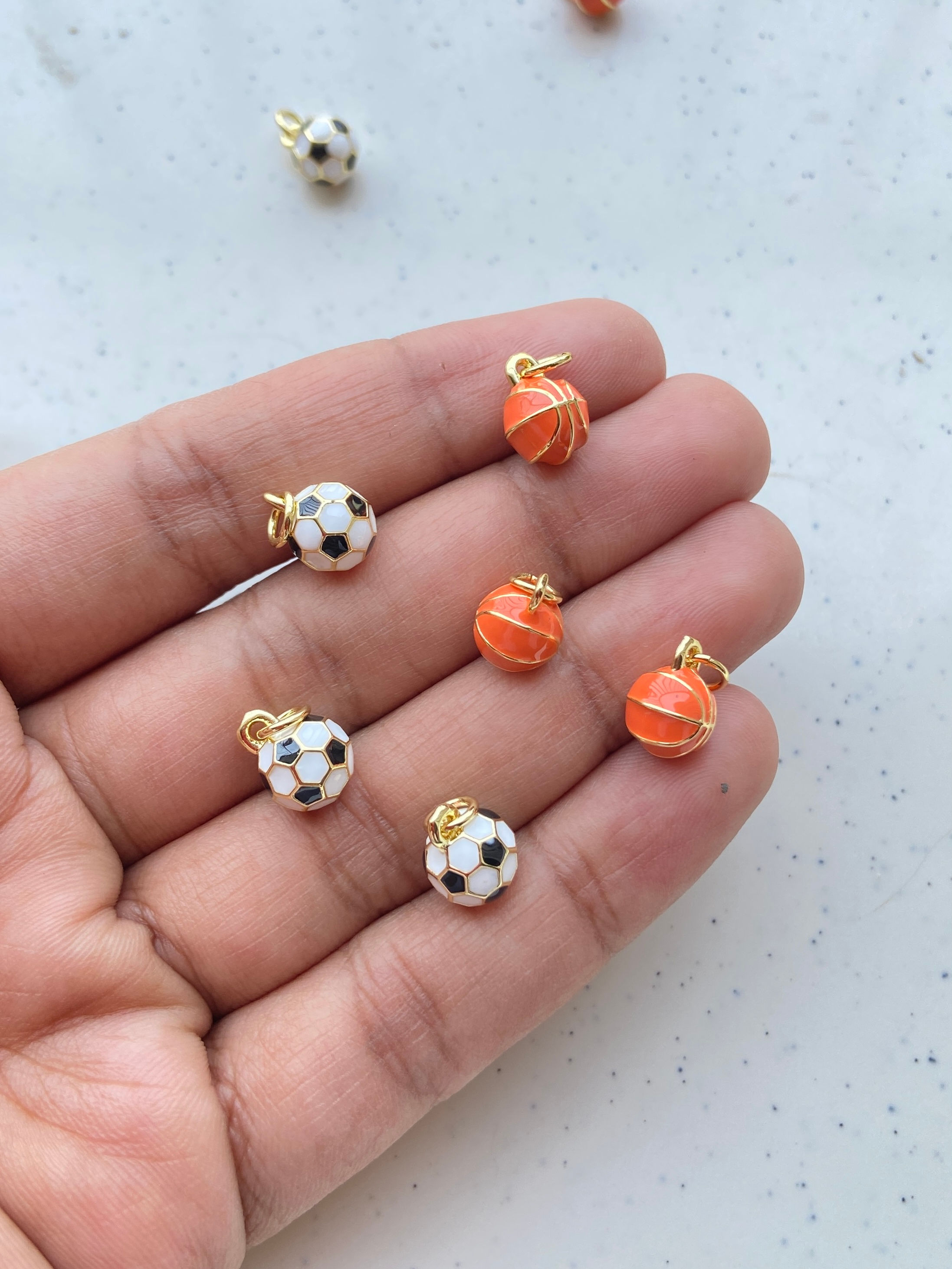 18k gold plated, football/basketball enamel charm, anti-tarnish