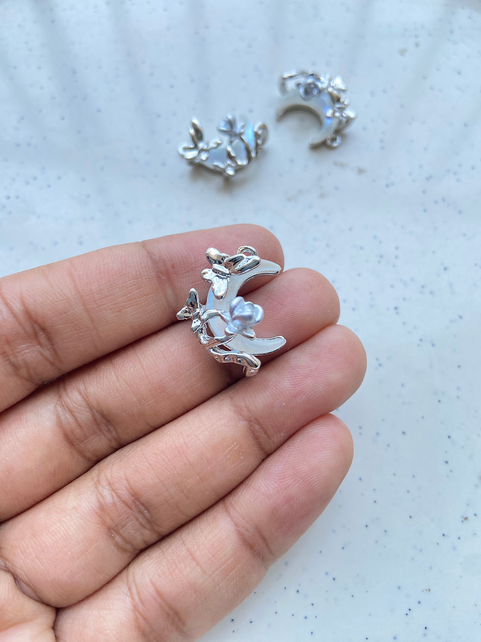 Thumbnail: Moon with flower & butterfly alloy charm (1pc)