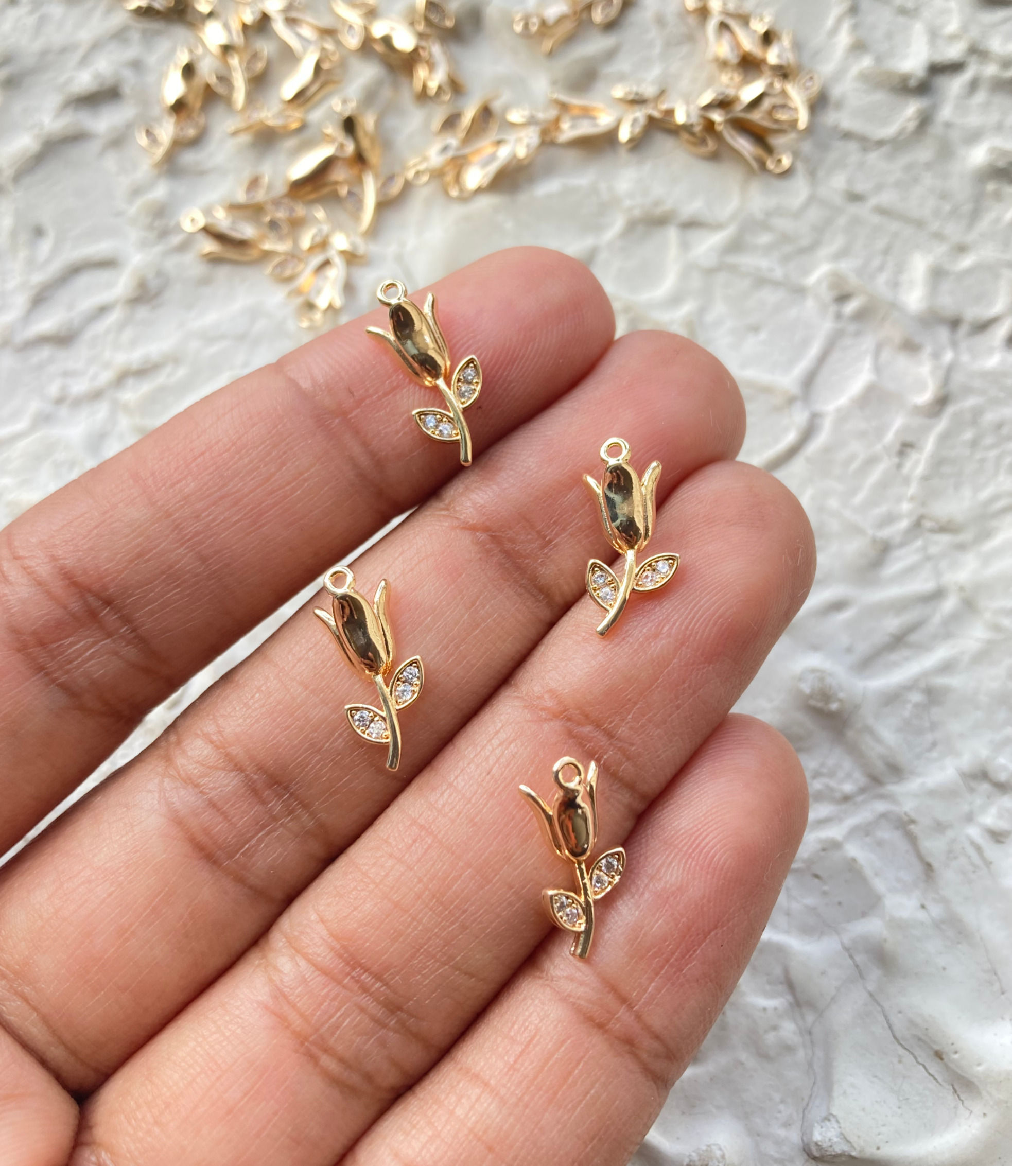 18k gold plated zircon tulip flower charm