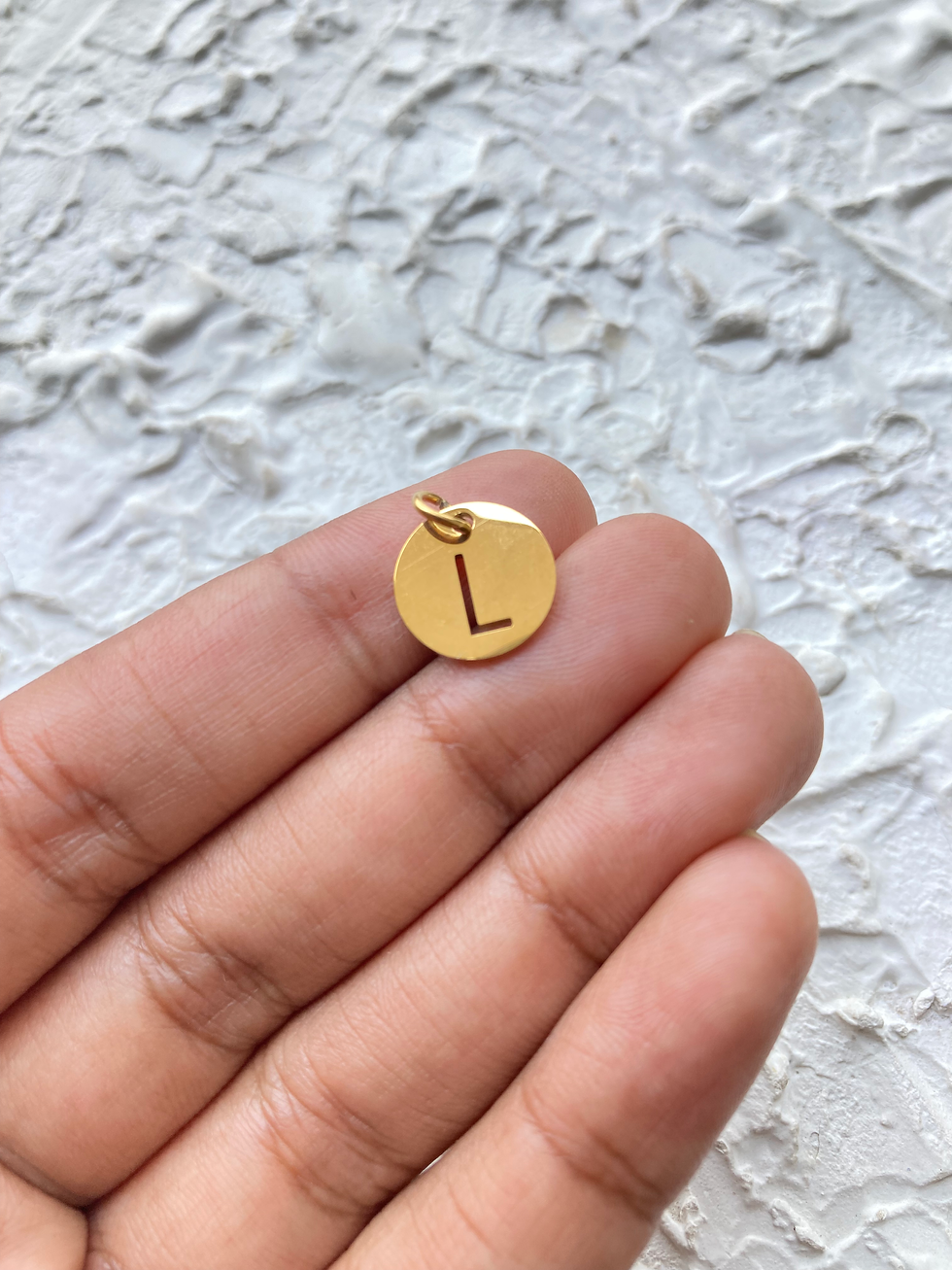 Thumbnail: 304 stainless steel alphabet cutout flat round charm with jumpring (A to M)