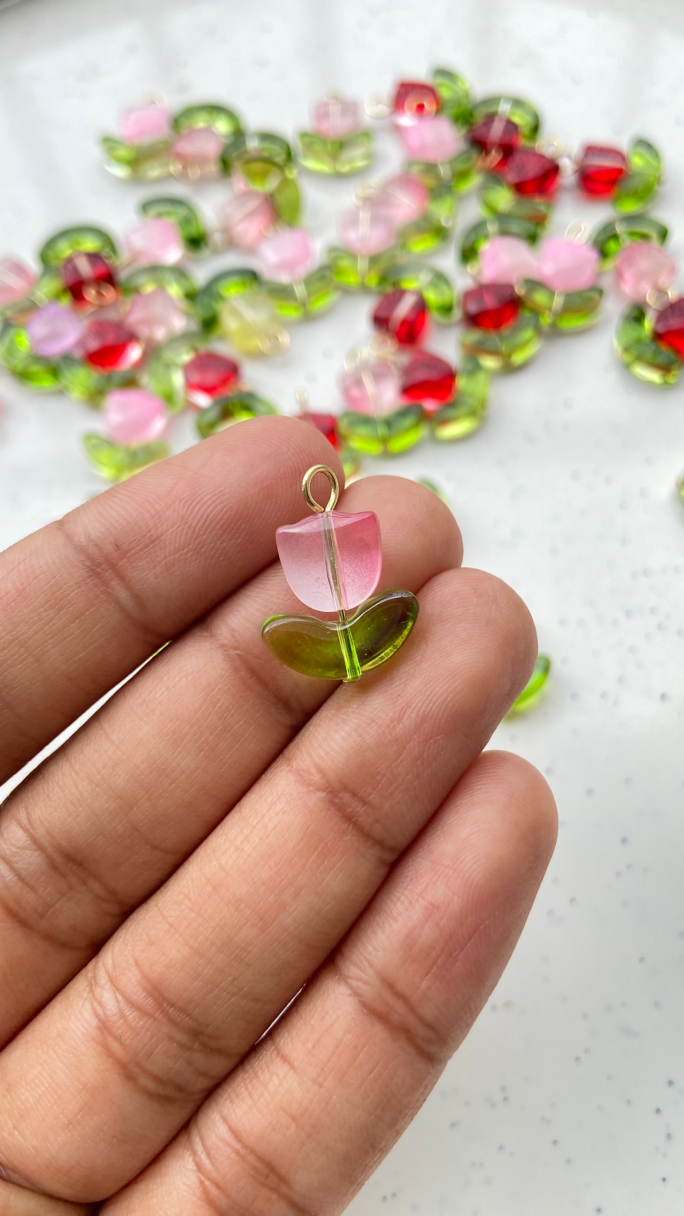 Thumbnail: Readymade glass tulip bead with leaf