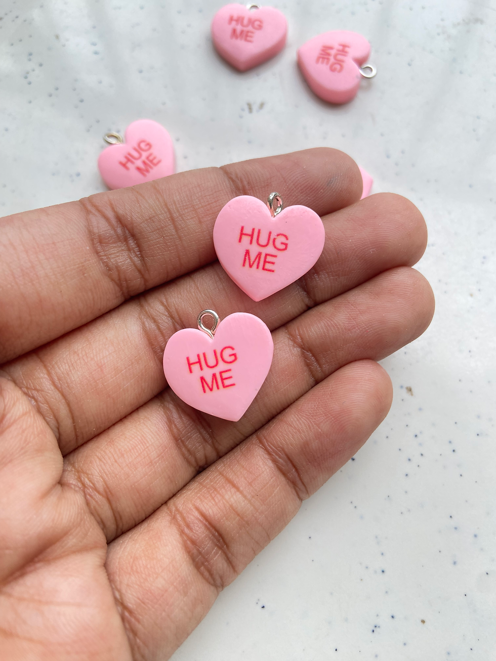 Thumbnail: Solid colour resin heart charm with platinum plated iron loop
