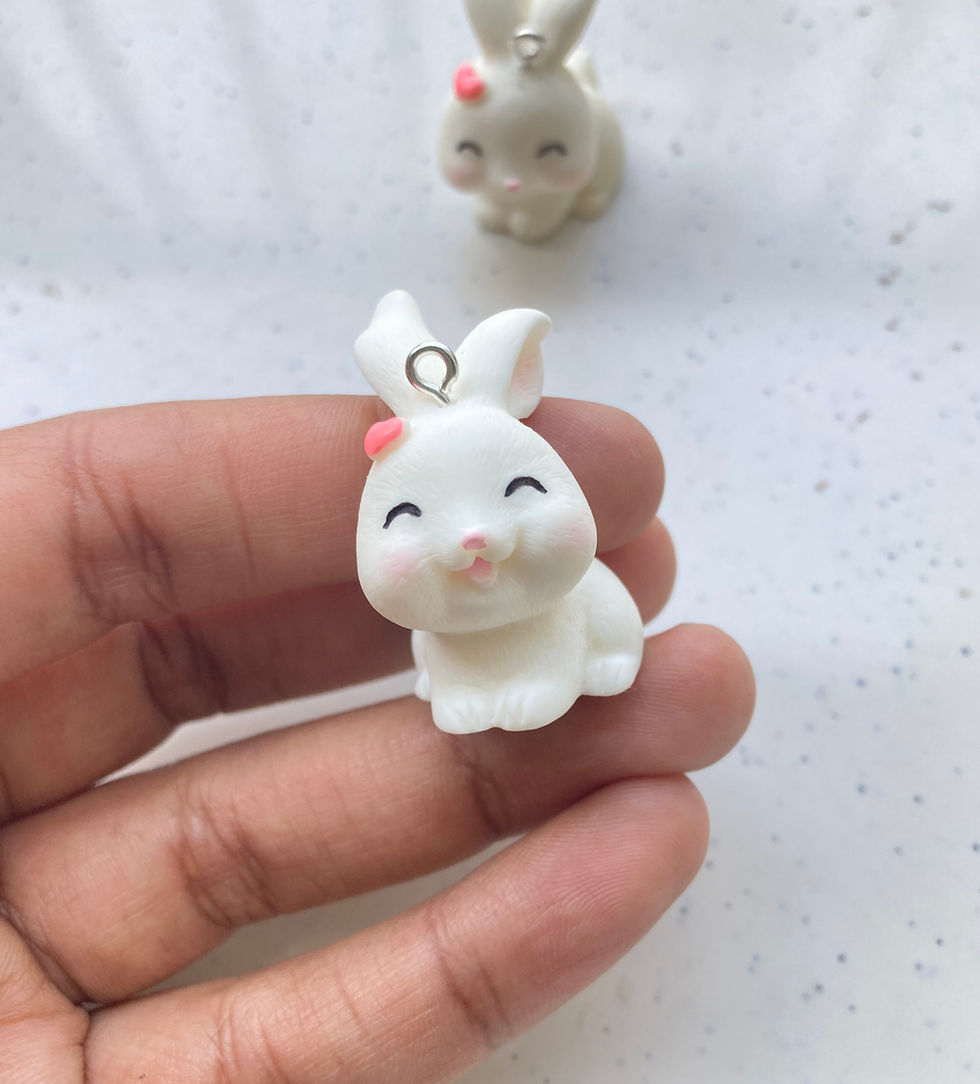 Thumbnail: Blush bunny with pink heart/flower resin charm