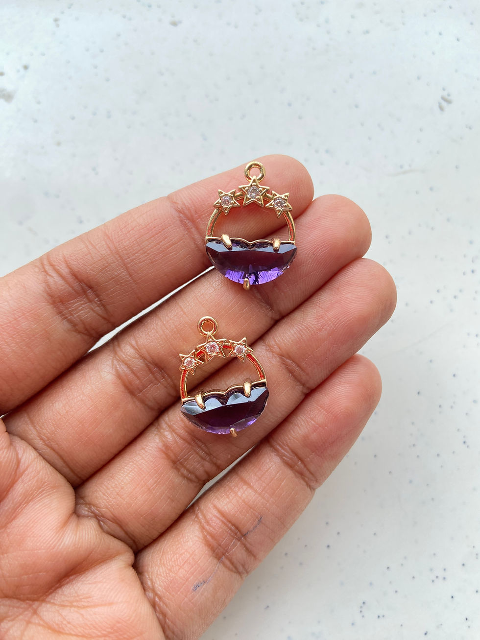Thumbnail: Zircon circle frame with star & semi-circle glass charm