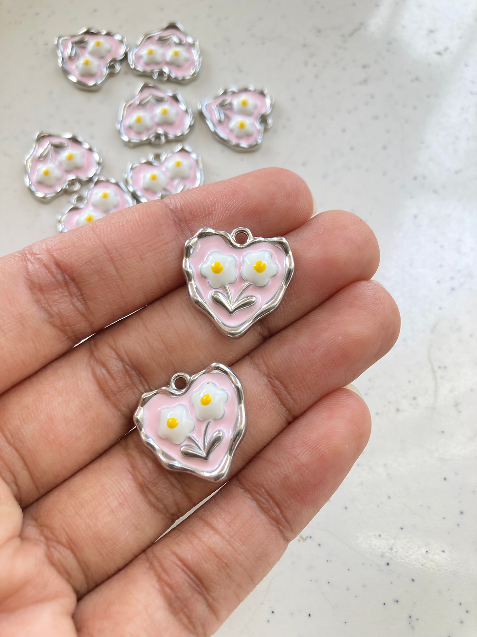 Thumbnail: Alloy enamel heart with flower print charm
