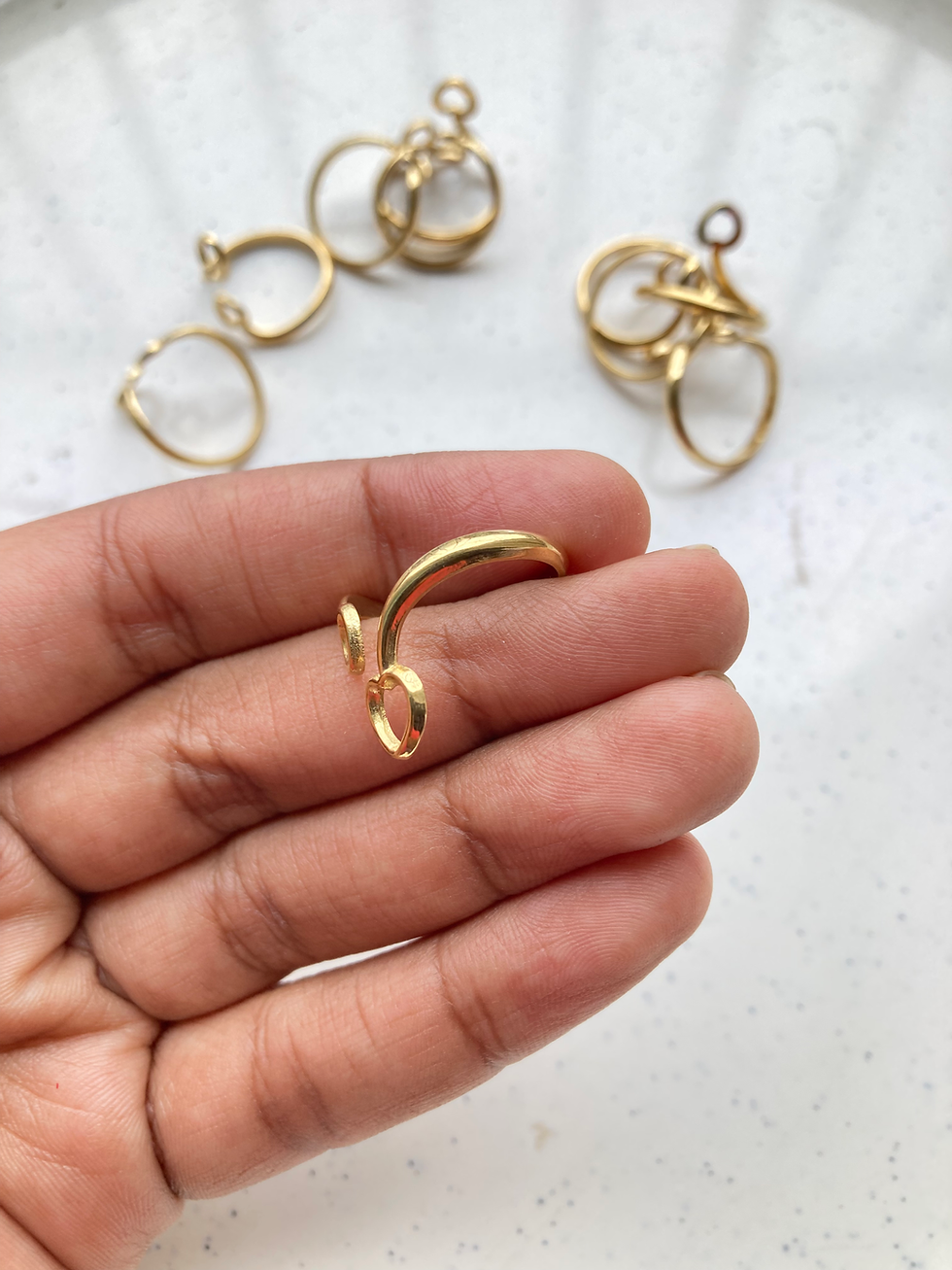 Thumbnail: 18k gold plated two heart bezel adjustable ring