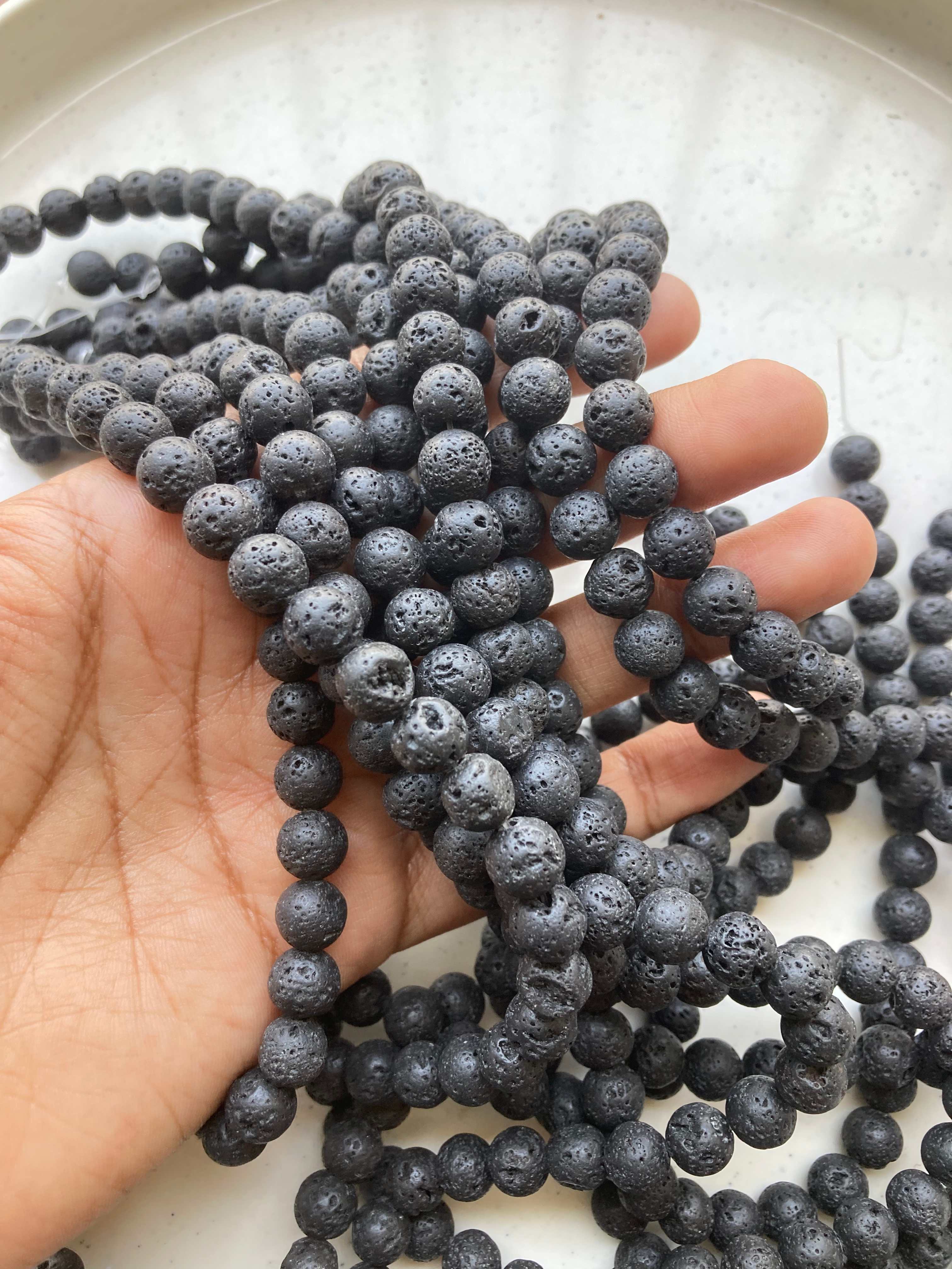 Natural lava rock bead string