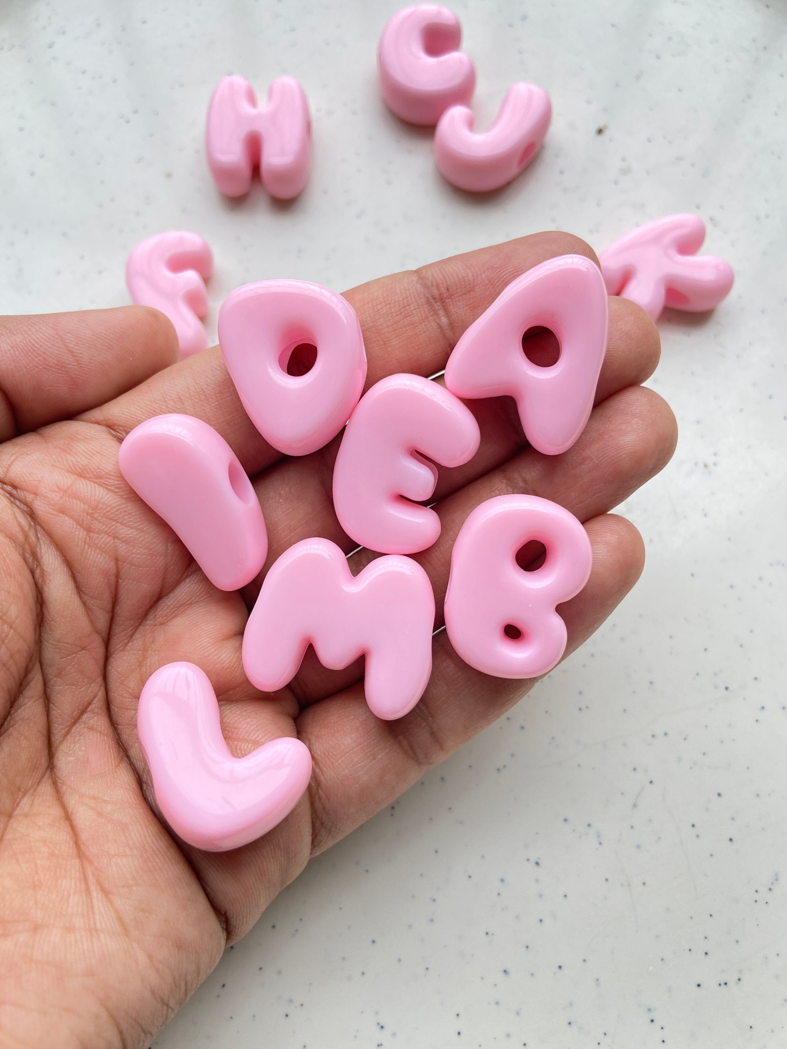 Large hole big pink alphabets bead, horizontally drilled (1pc) (Part-1- A to M)