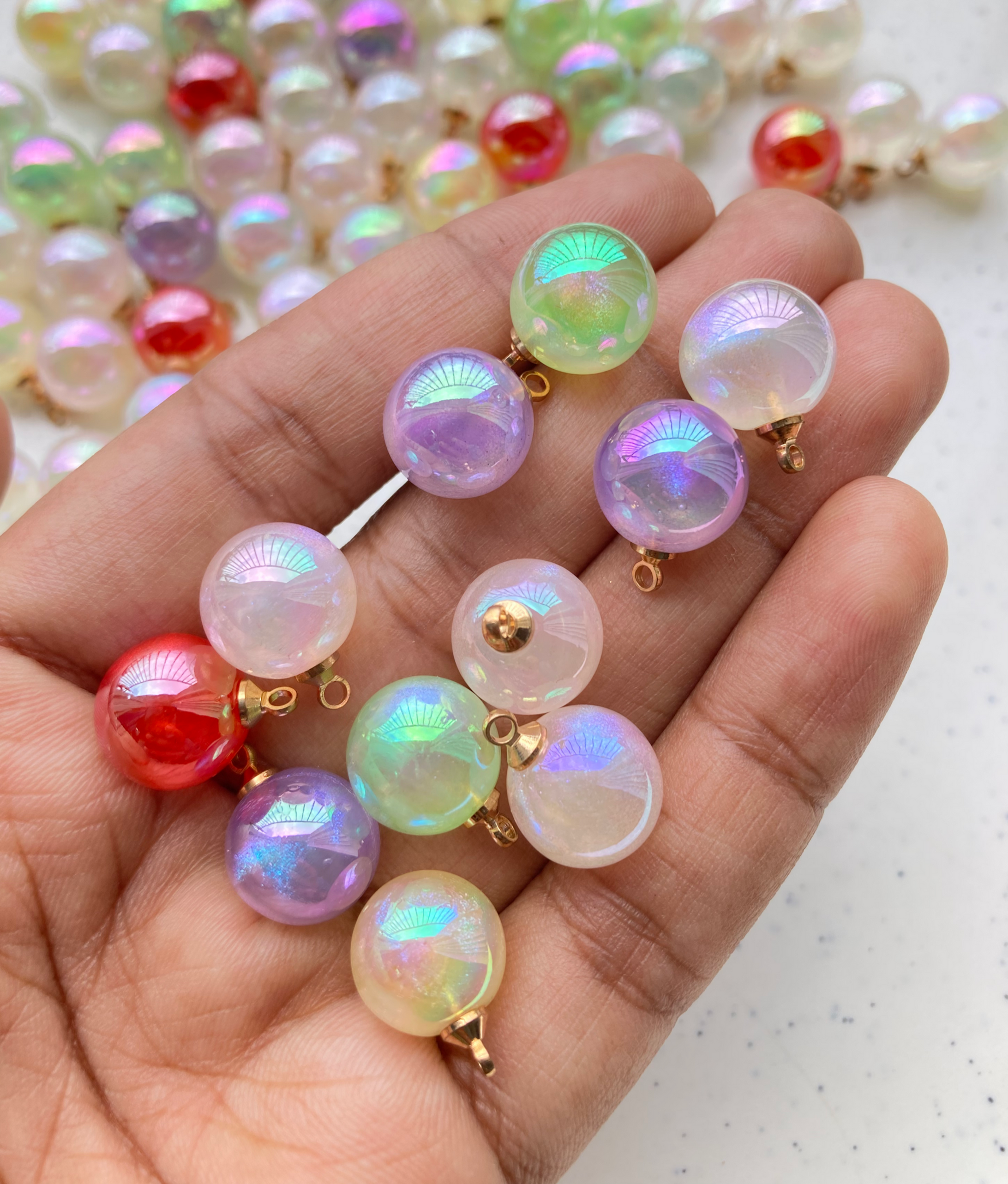 Hanging pearl acrylic round charm