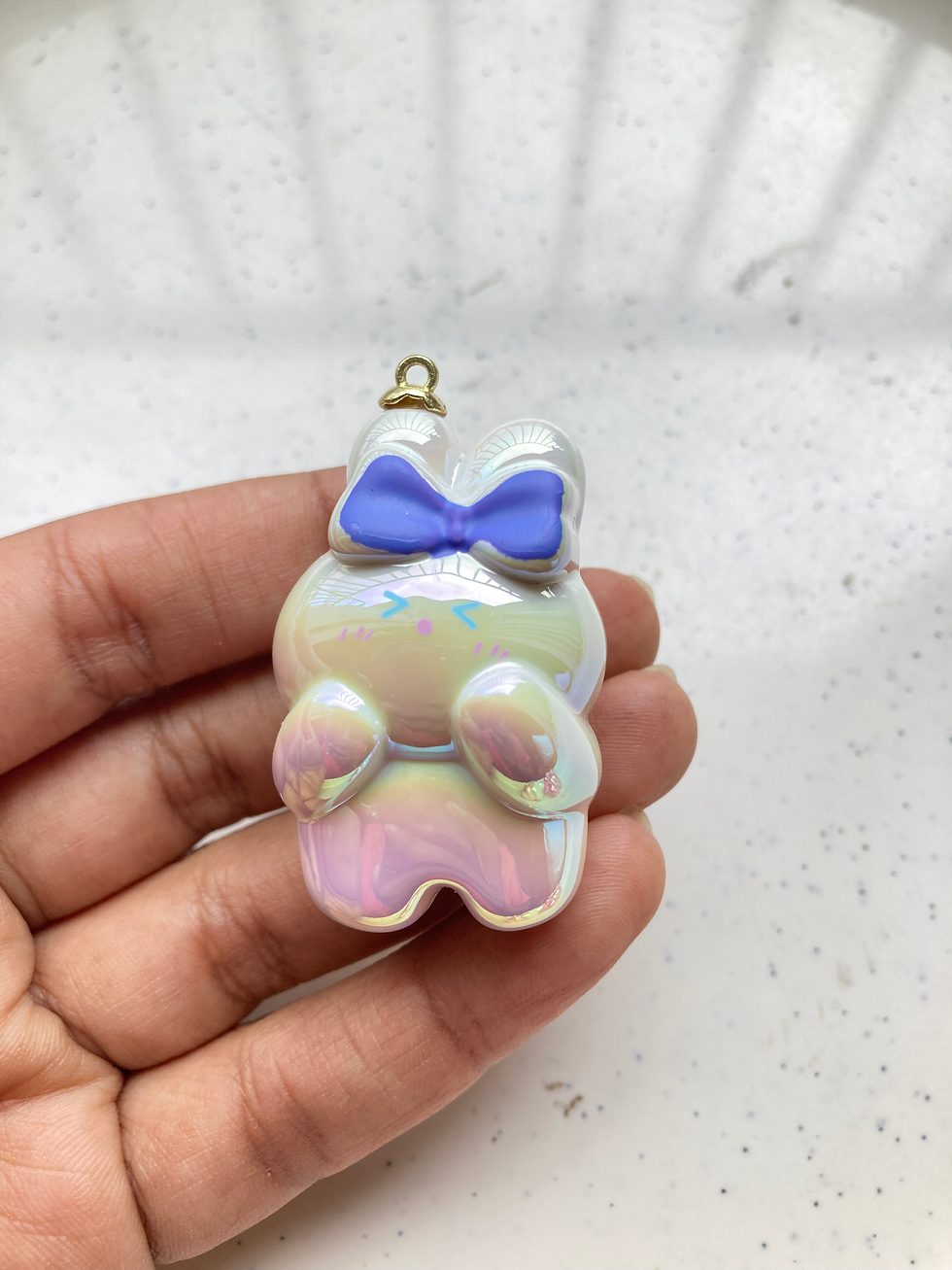 Thumbnail: Iridescent acrylic big 3D rabbit with bow charm