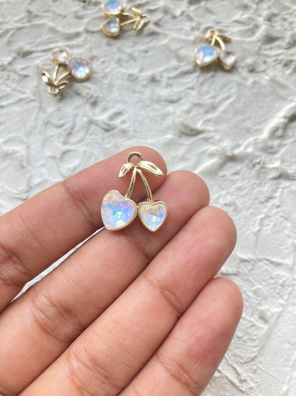Thumbnail: Faceted heart glass cherry golden charm