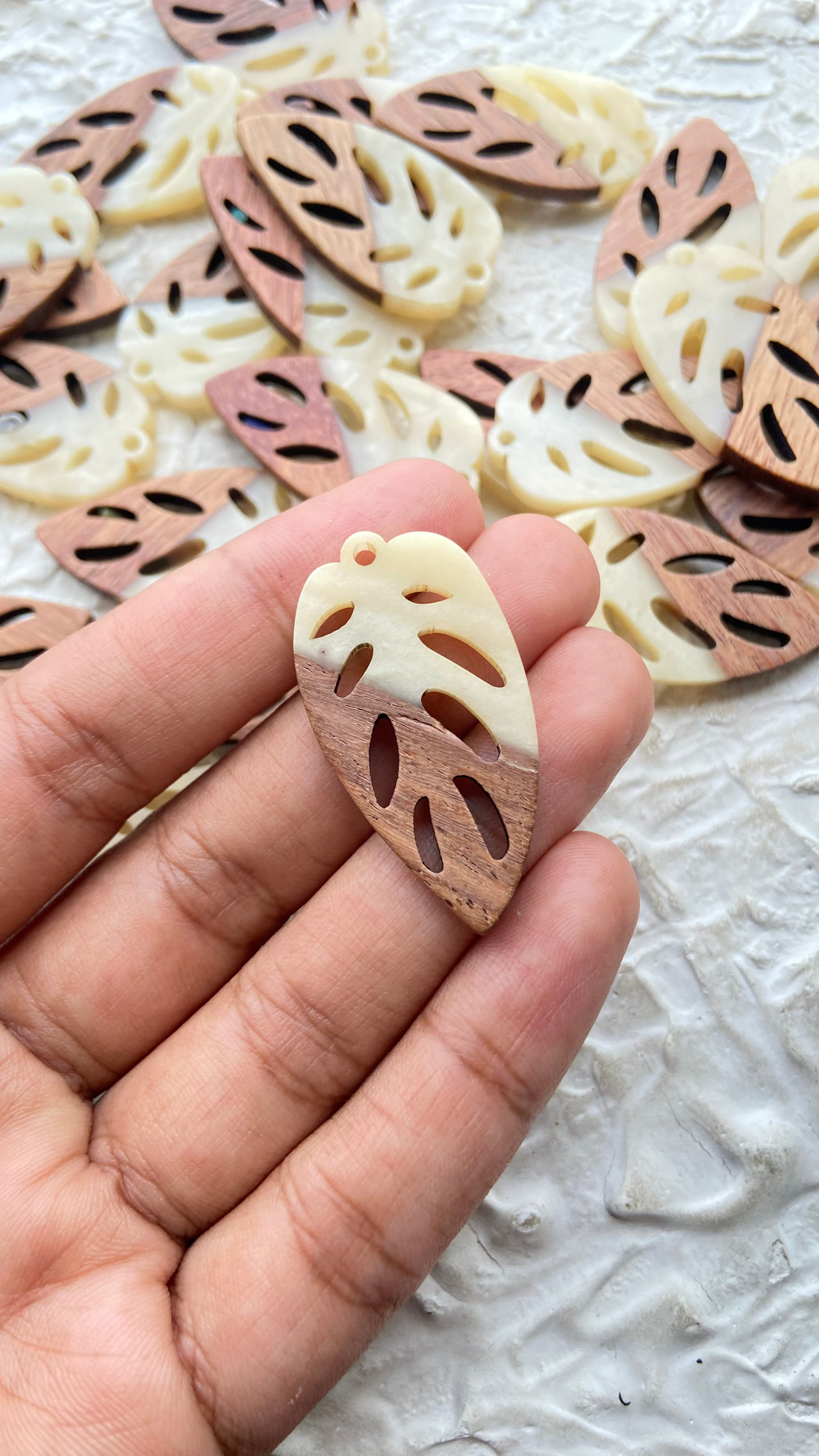 Resin and wood leaf charm