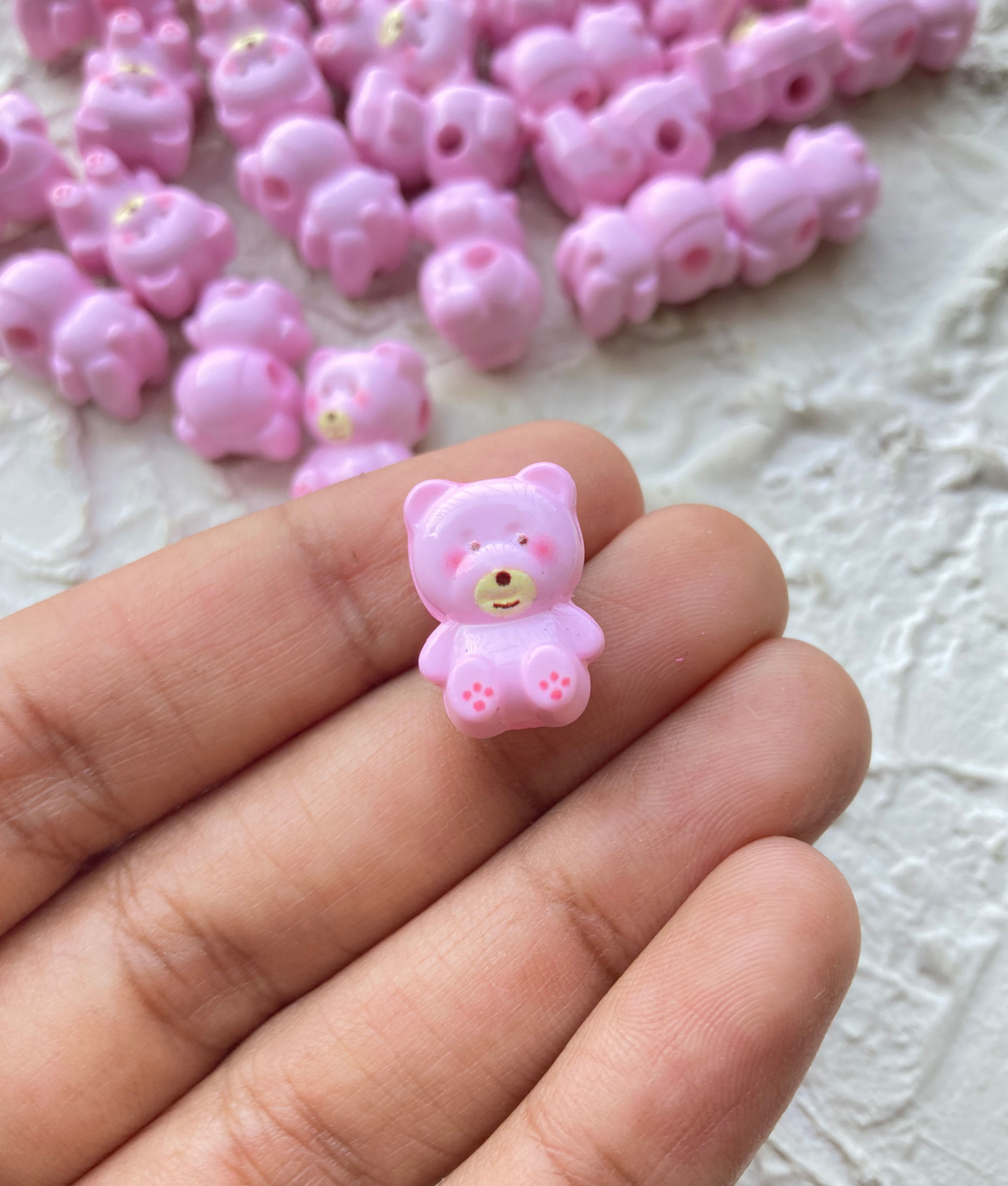 Acrylic pink bear side drilled bead