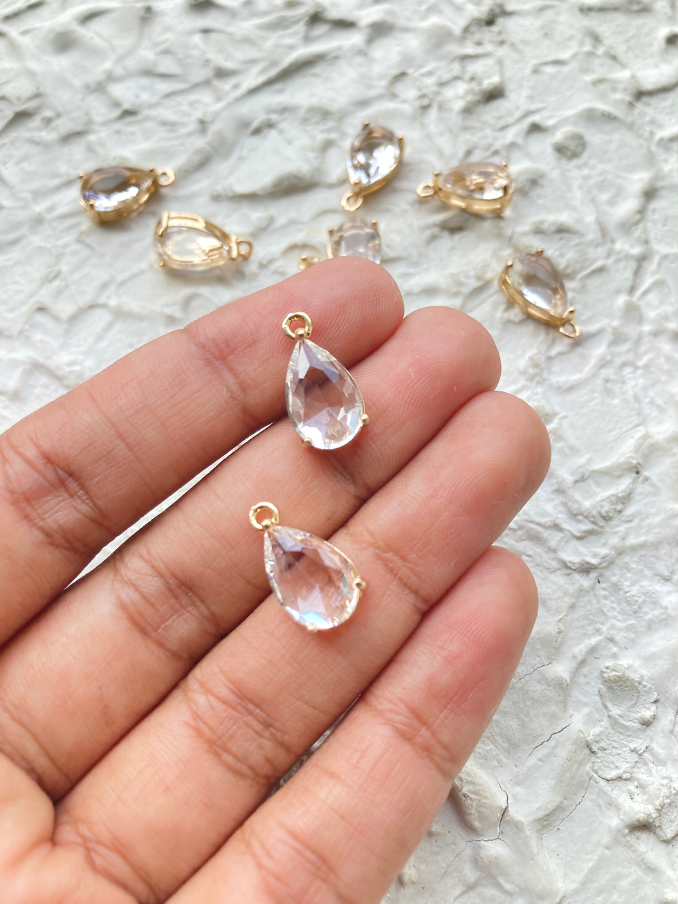Thumbnail: Glass zircon teardrop brass charm