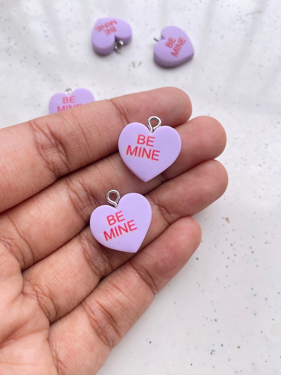 Thumbnail: Solid colour resin heart charm with platinum plated iron loop