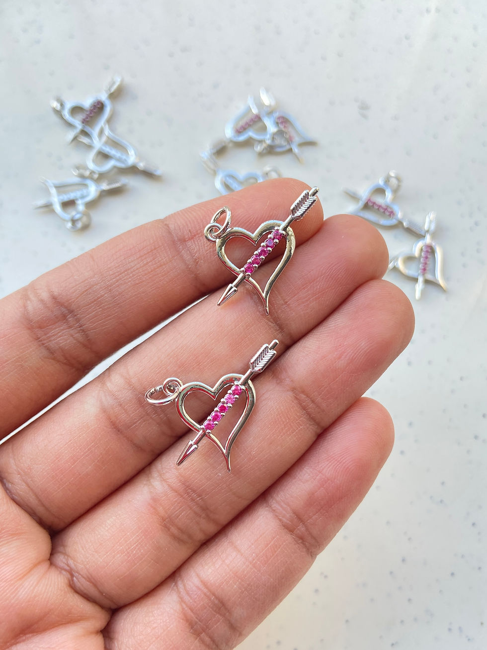 Thumbnail: Zircon heart with arrow charm, anti-tarnish