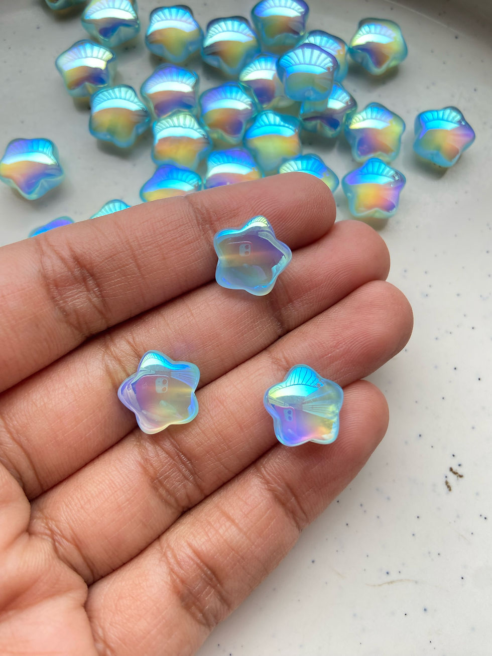 Thumbnail: Cat eye resin iridescent star bead, vertically drilled