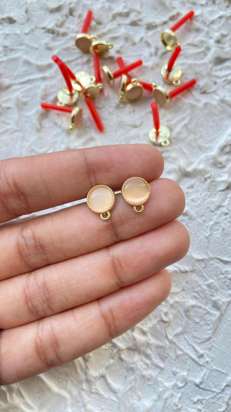 Thumbnail: gold plated couloured glass stone round stud