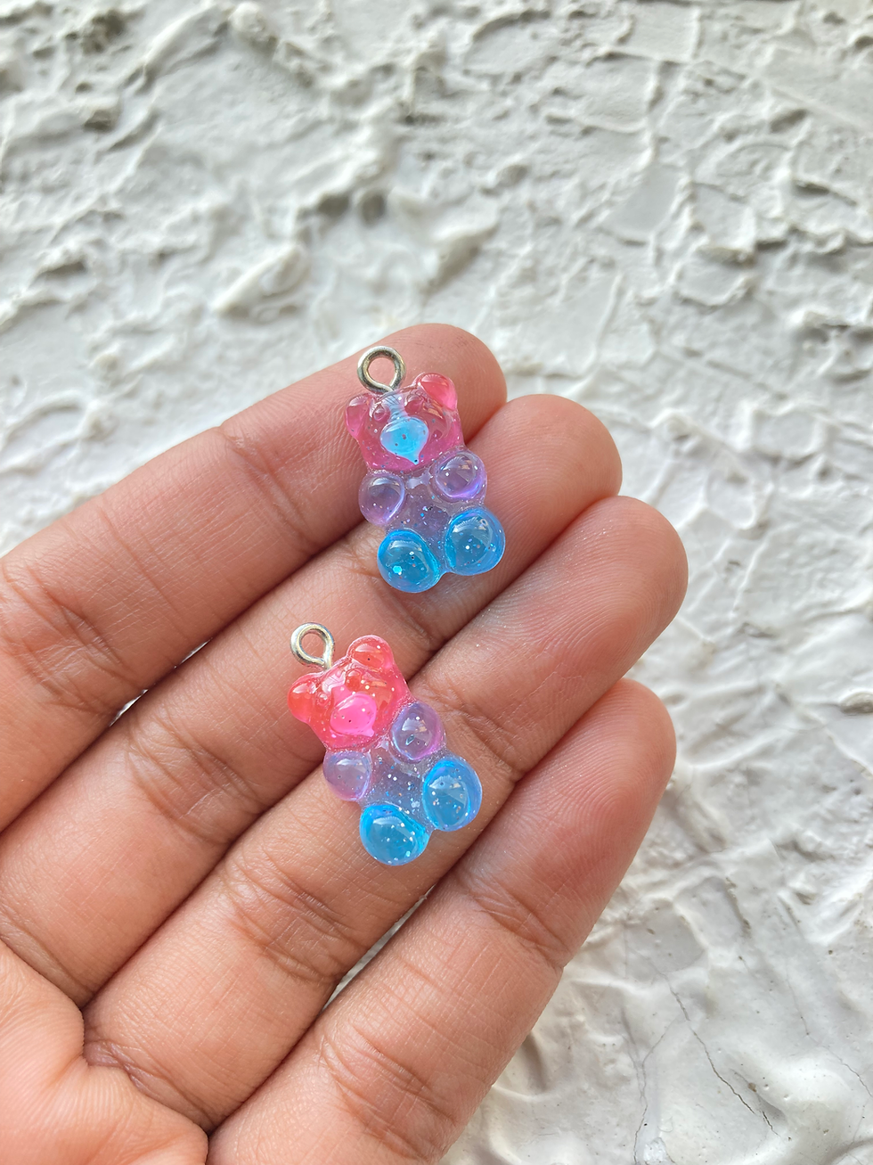 Thumbnail: Transparent two shade resin small gummy bear charm with glitter