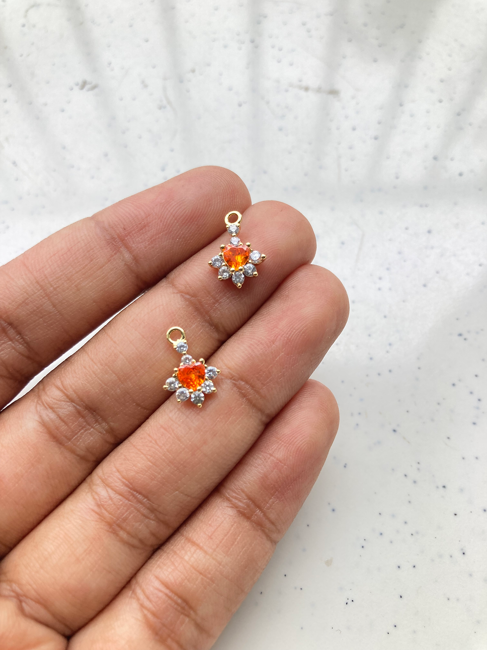 Thumbnail: 18k gold plated heart zircon half flower charm