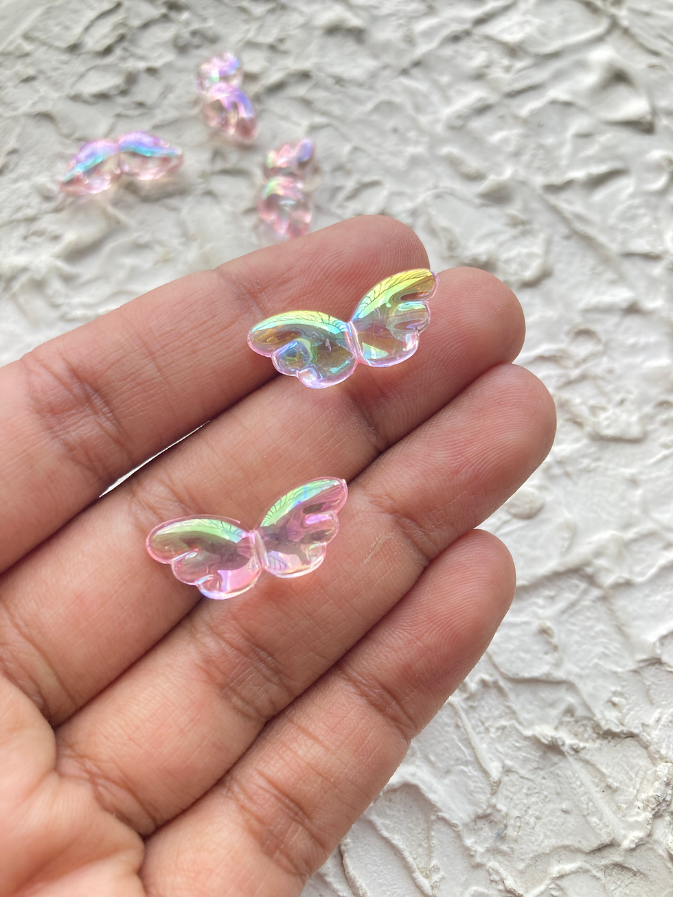 Thumbnail: Acrylic iridescent wing bead, vertically drilled