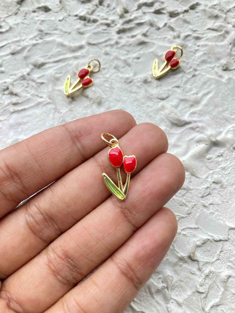 Thumbnail: 18k gold plated colourful enamel tulip charm, anti- tarnish