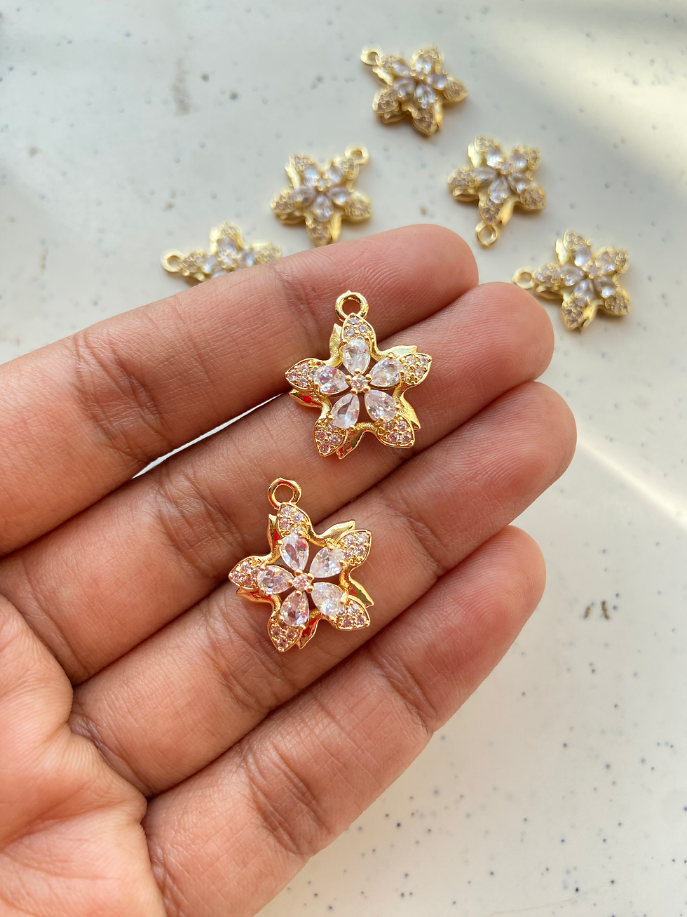 Thumbnail: Double flower 5 petal zircon charm