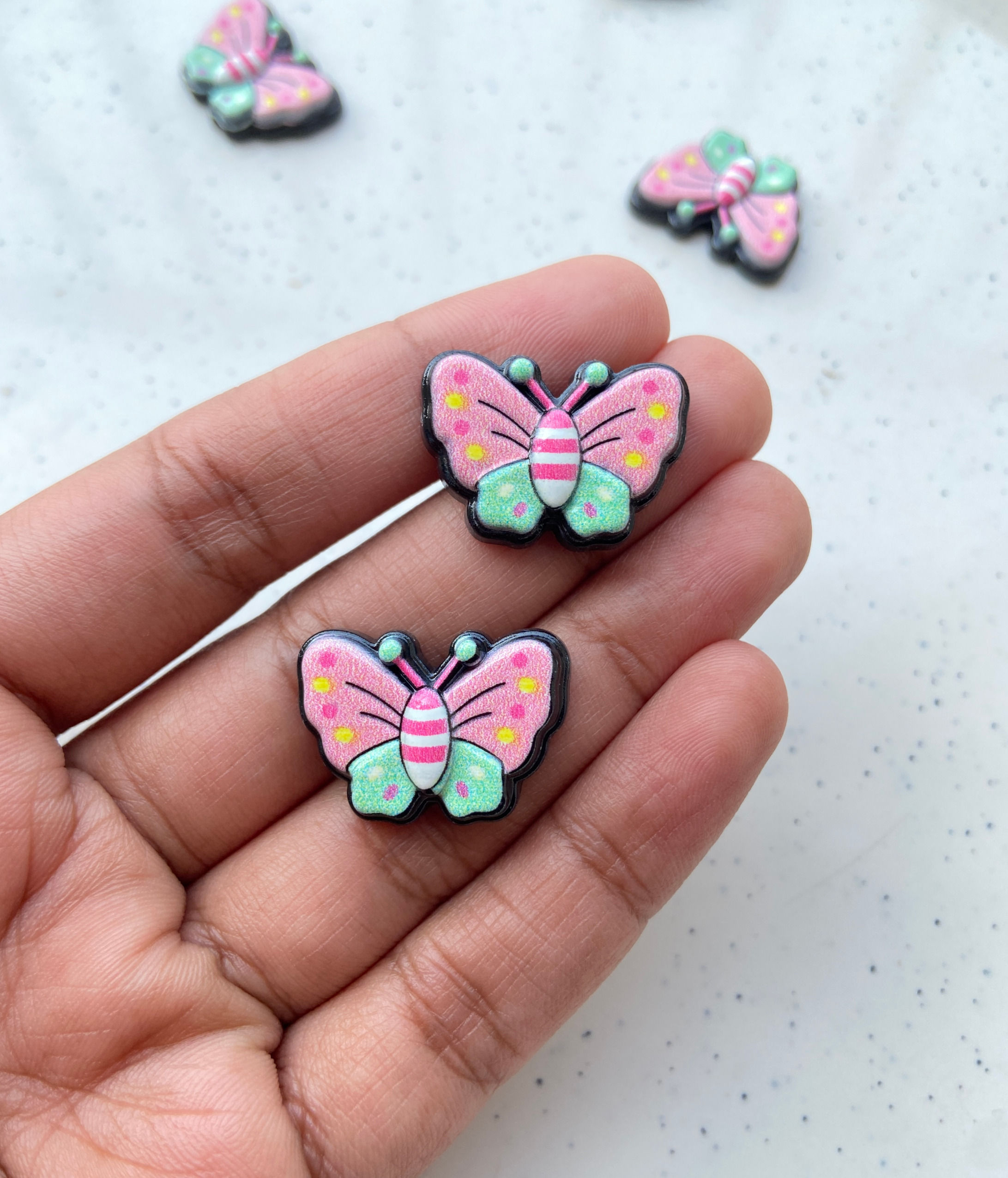 Black base butterfly resin cabochon charm (no hook/no drill)