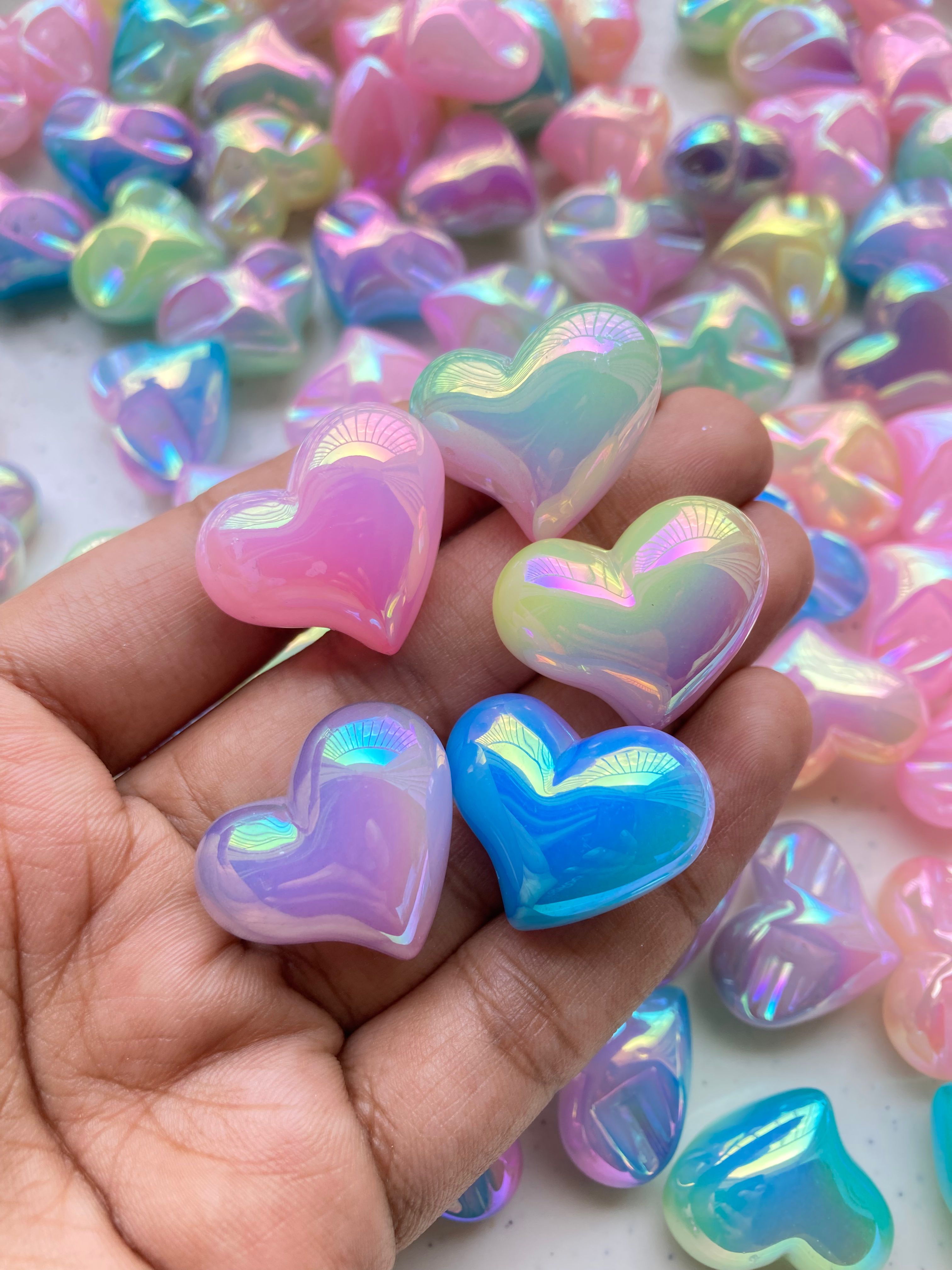 Dual colour iridescent acrylic heart bead