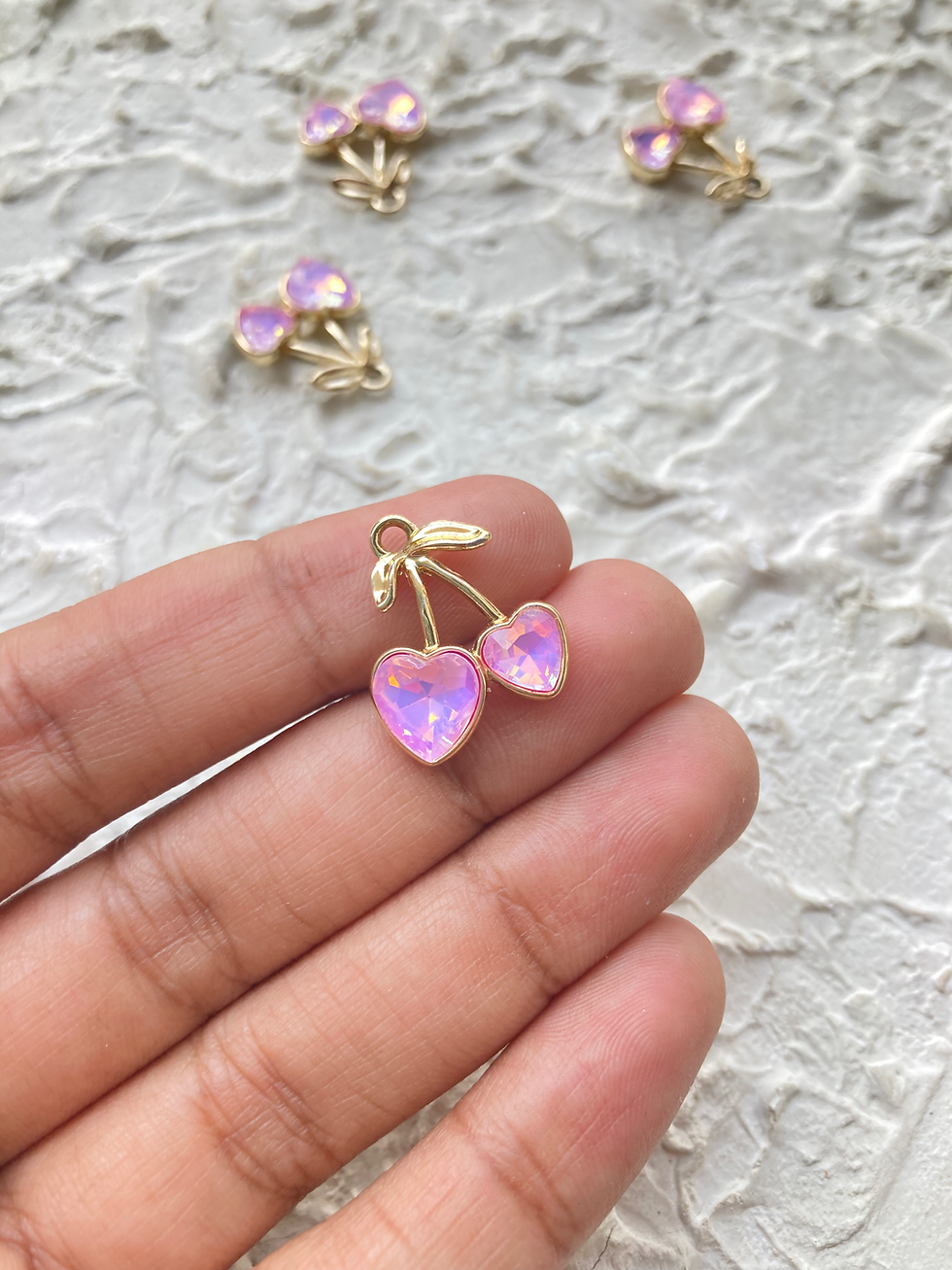 Thumbnail: Faceted heart glass cherry golden charm