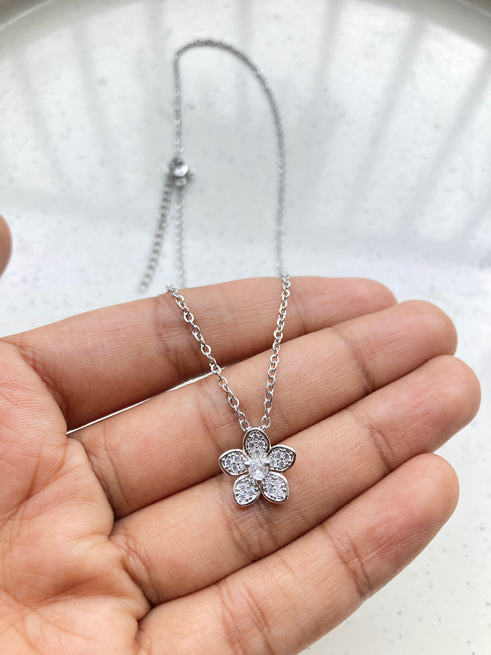 Thumbnail: Dazzling zircon flower pendant readymade necklace
