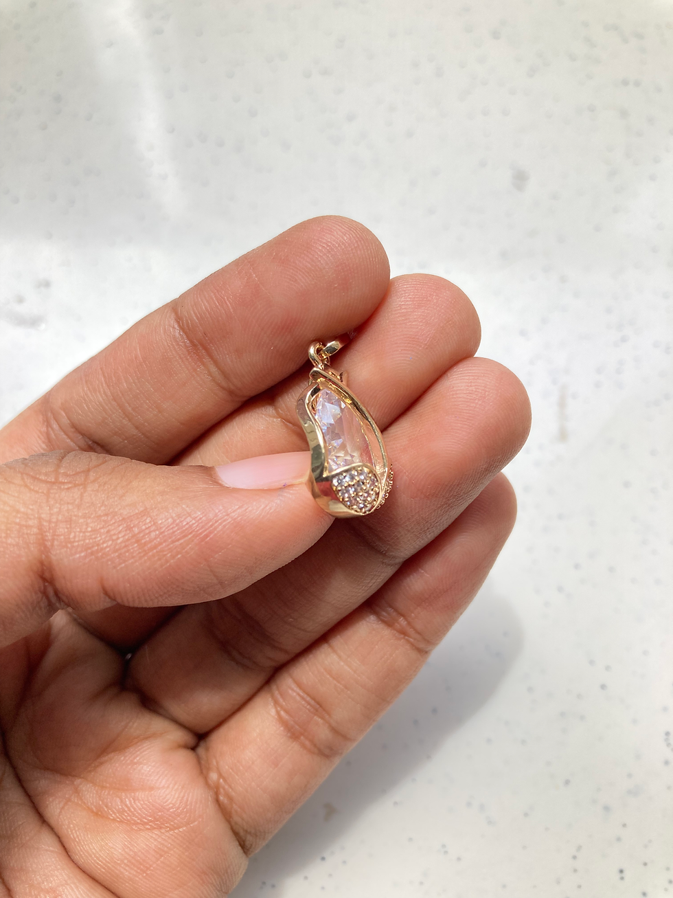 Thumbnail: Cubic zircon wavy frame clear teardrop charm