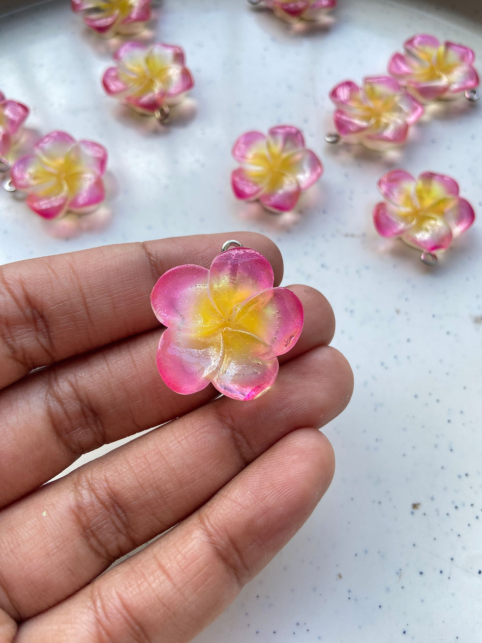 Thumbnail: Transparent frangipani flower resin charm