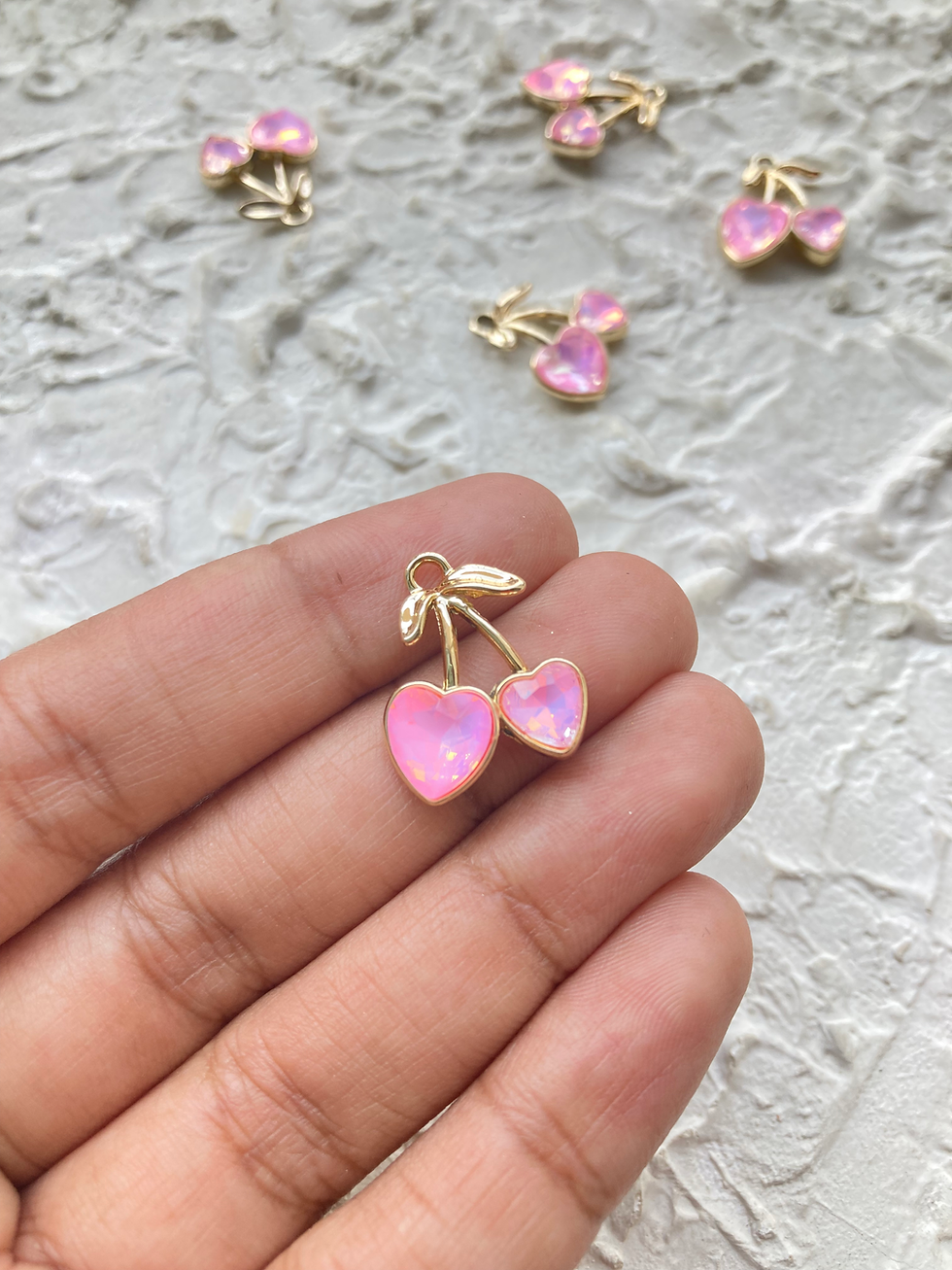 Thumbnail: Faceted heart glass cherry golden charm