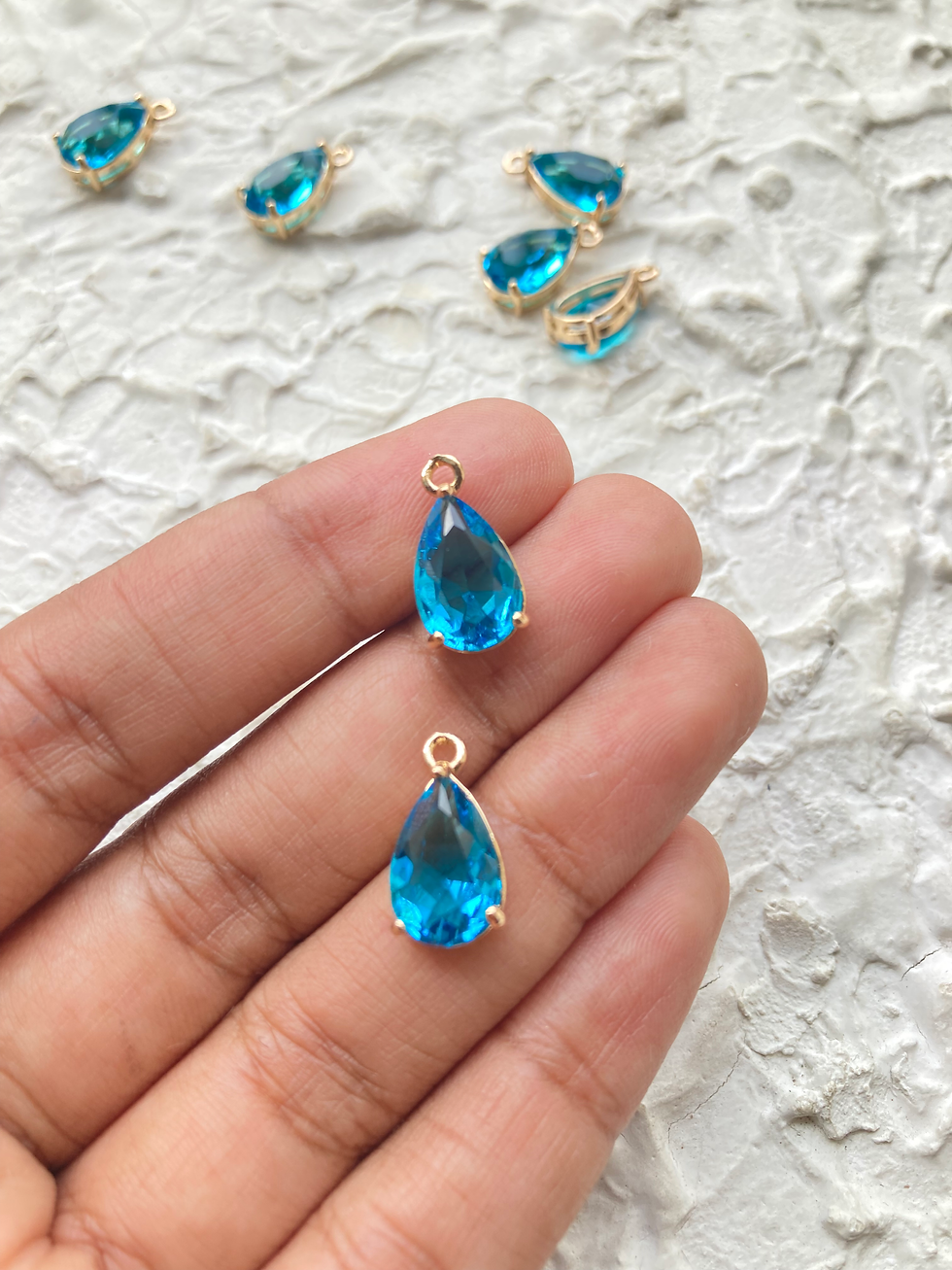 Thumbnail: Glass zircon teardrop brass charm