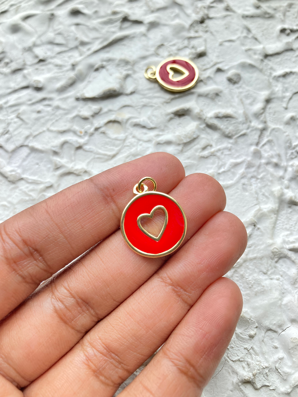 Thumbnail: Colourful enamel circle with hollow heart charm