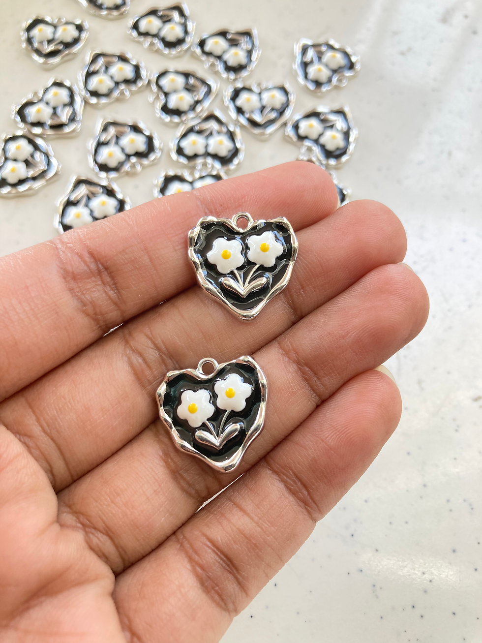 Thumbnail: Alloy enamel heart with flower print charm