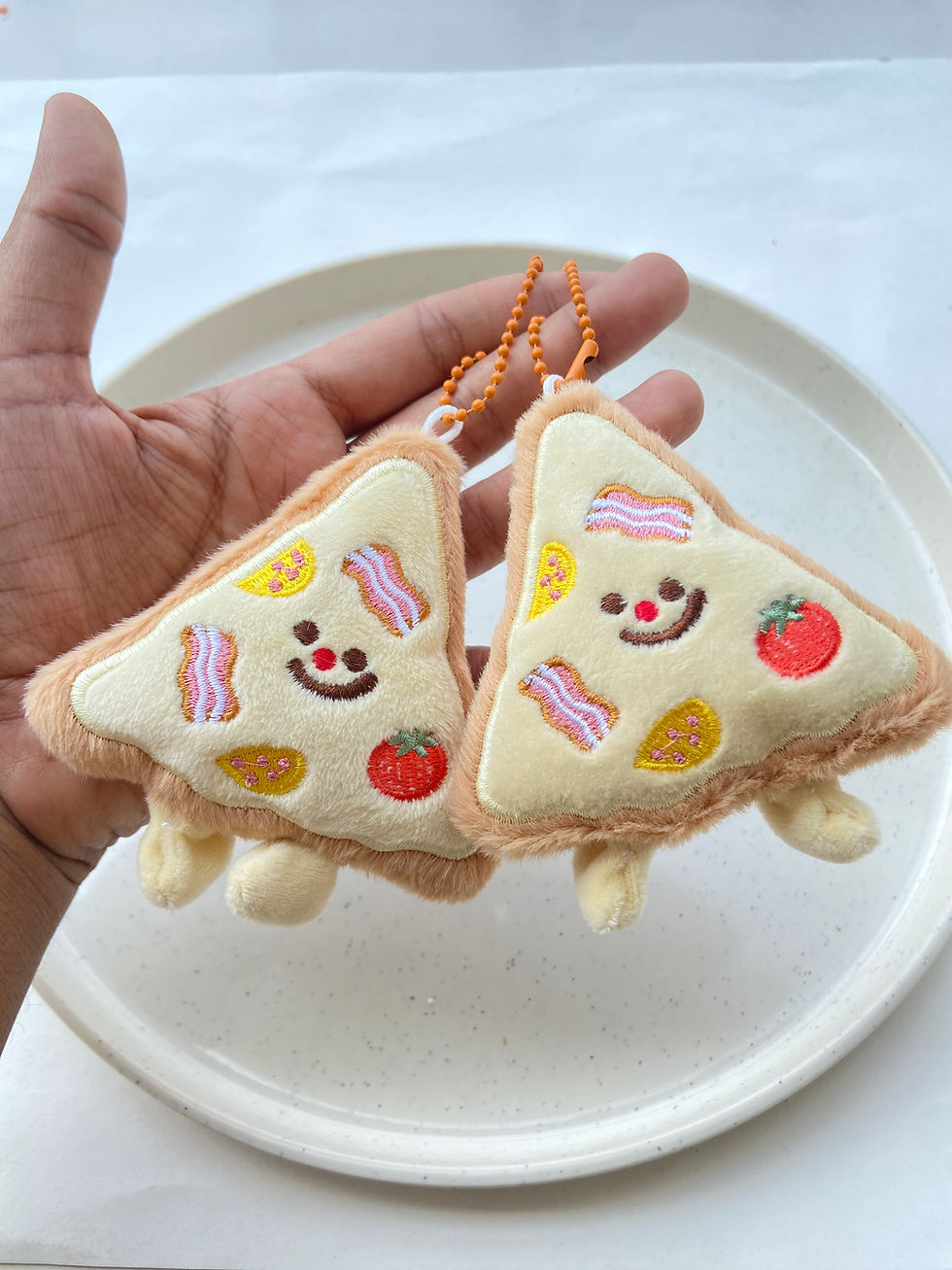 Thumbnail: Croissant & Pizza plushies with ball chain & hooks readymade keychain (1pc)
