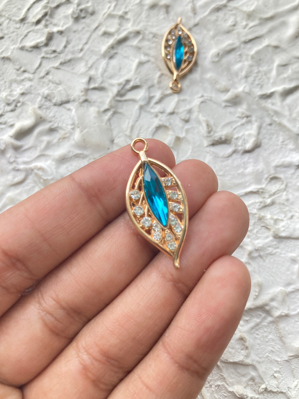 Thumbnail: Gold plated rhinestone leaf charm