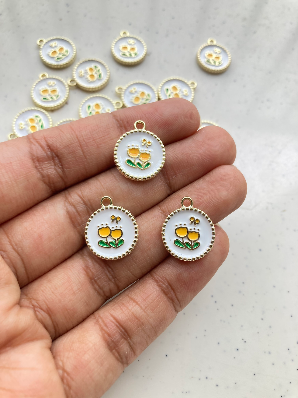 Thumbnail: Alloy enamel flat round tulip charm