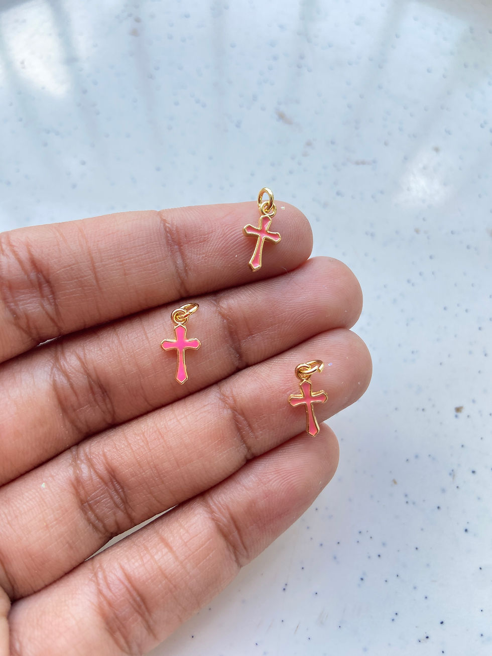 Thumbnail: Tiny enamel cross brass charm