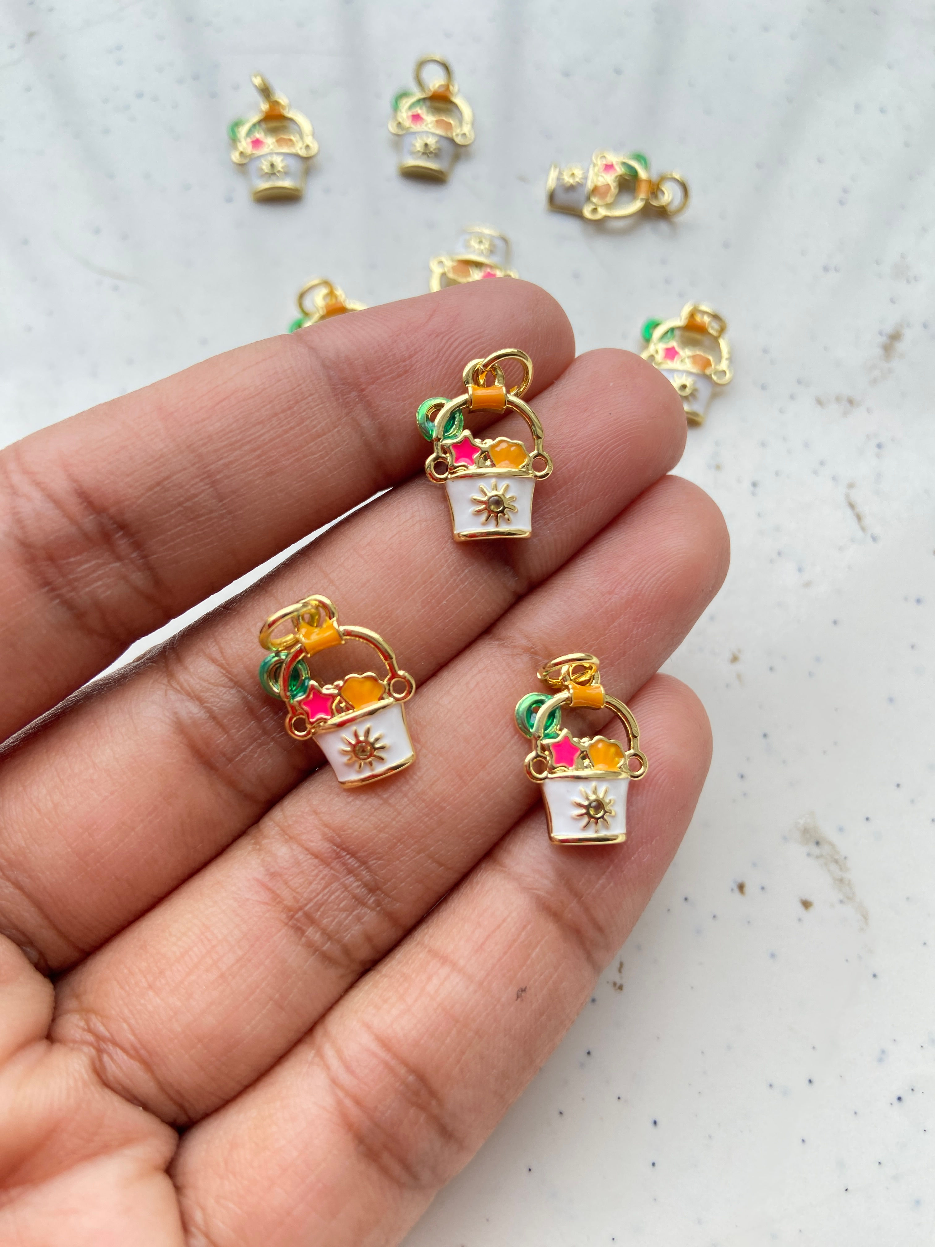 3d Enamel bucket charm, long lasting plating