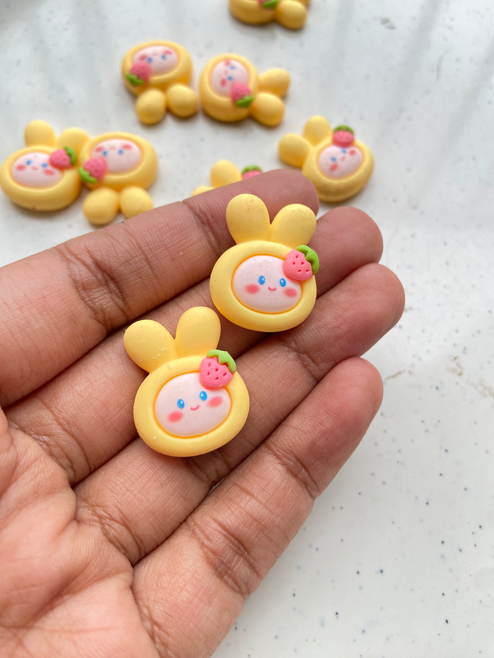 Thumbnail: Colourful resin bunny face cabachon charm (without hook)