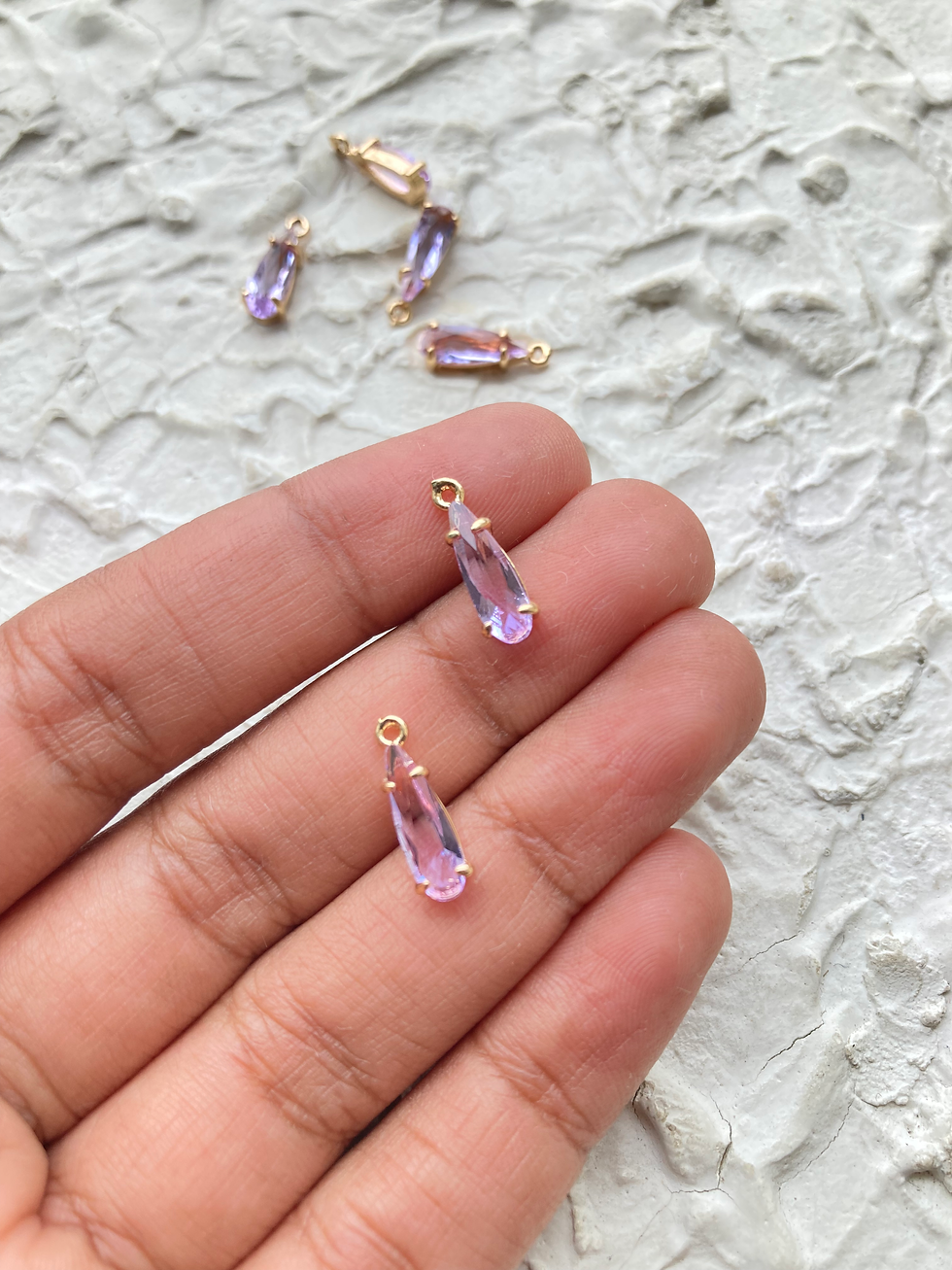 Thumbnail: 14k gold plated zircon long teardrop charm