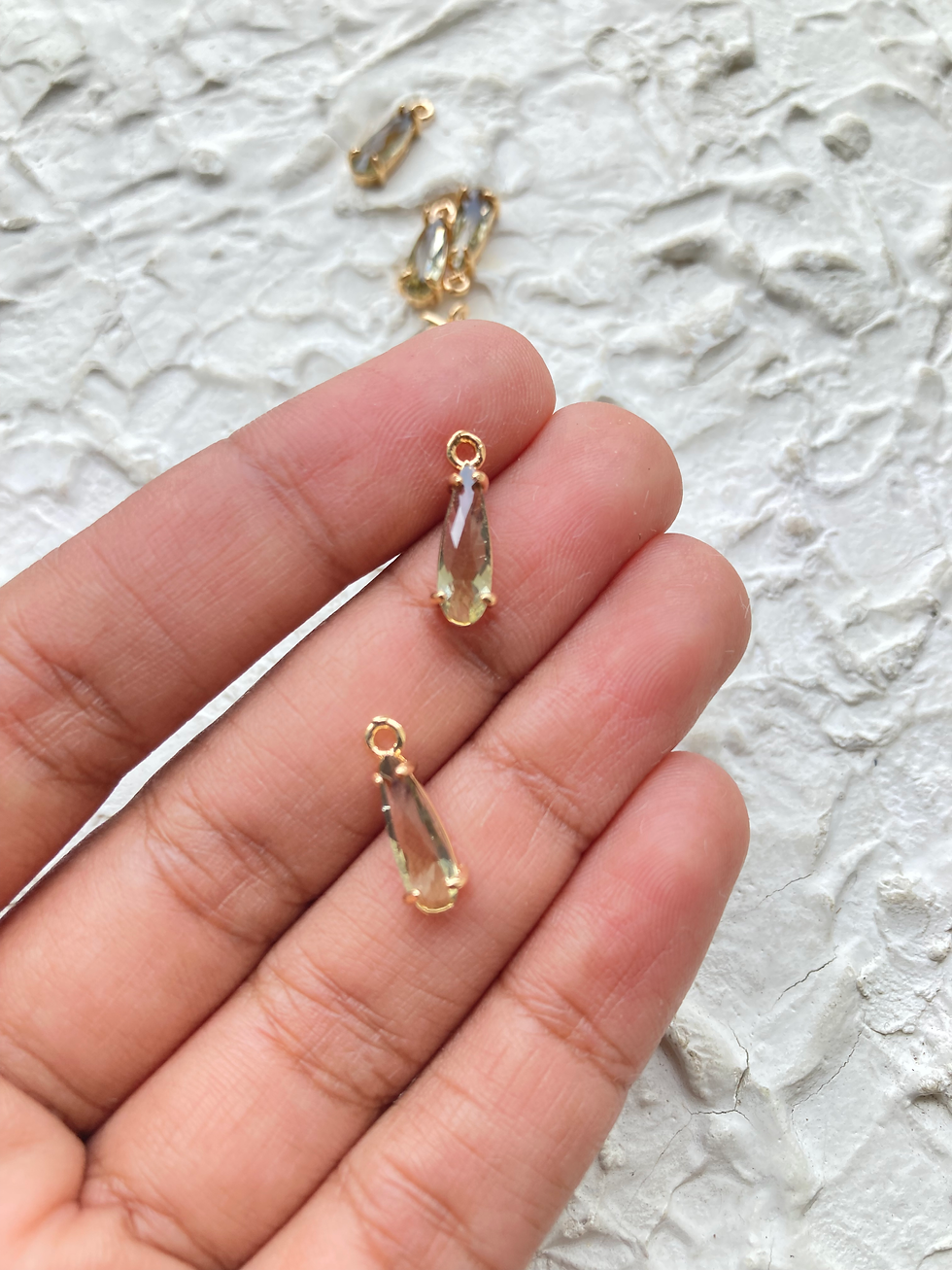 Thumbnail: 14k gold plated zircon long teardrop charm