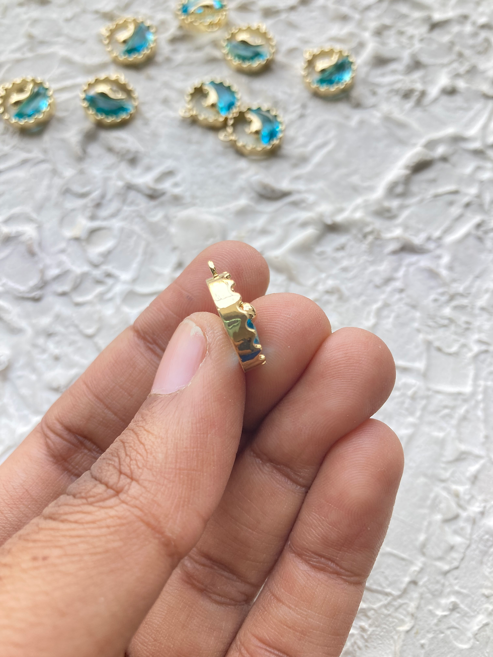 Thumbnail: 14k gold plated/platinum plated circle ocean whale charm