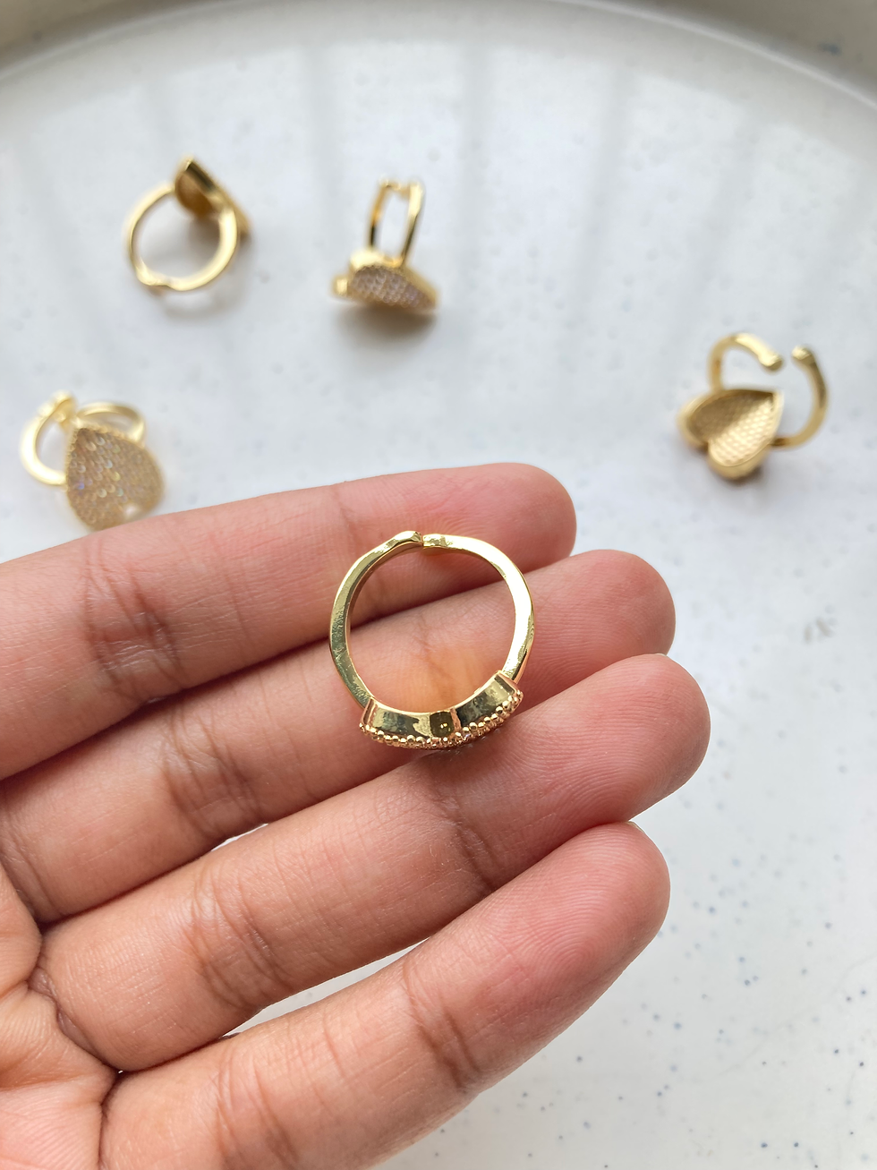 Thumbnail: Readymade zircon gold plated heart adjustable ring