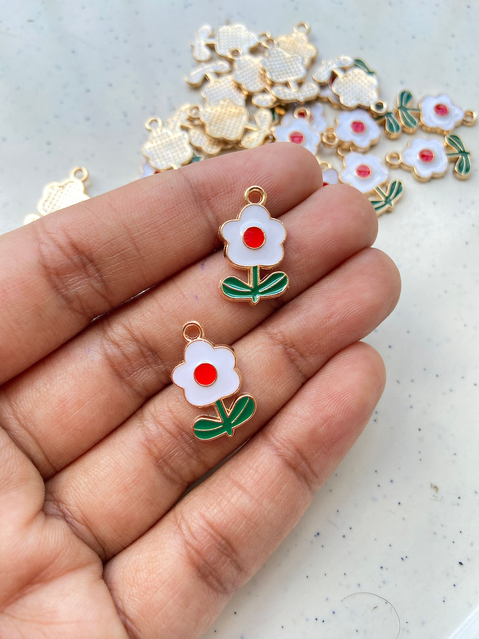 Thumbnail: Enamel flower with leaf shape alloy charm