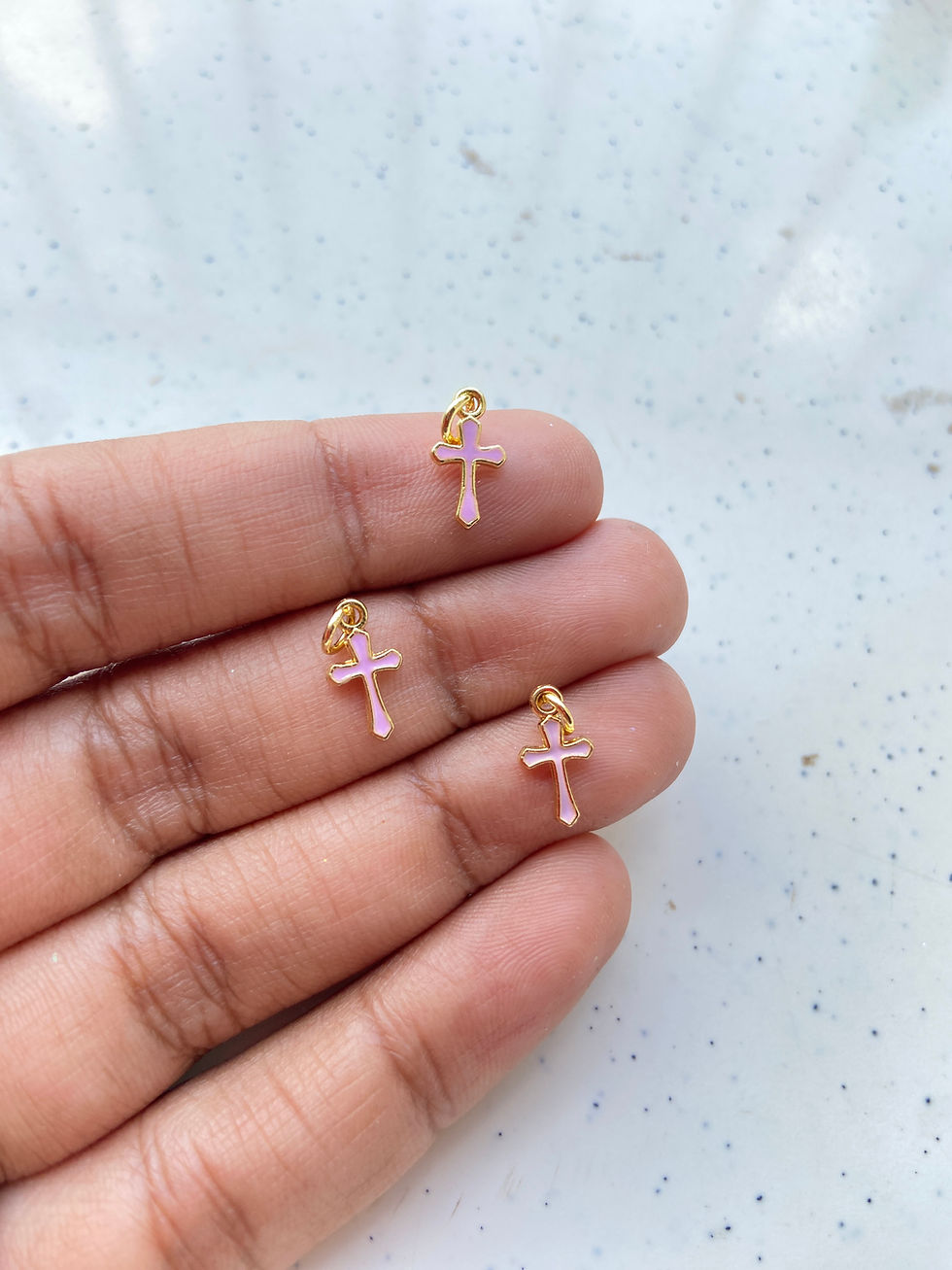 Thumbnail: Tiny enamel cross brass charm